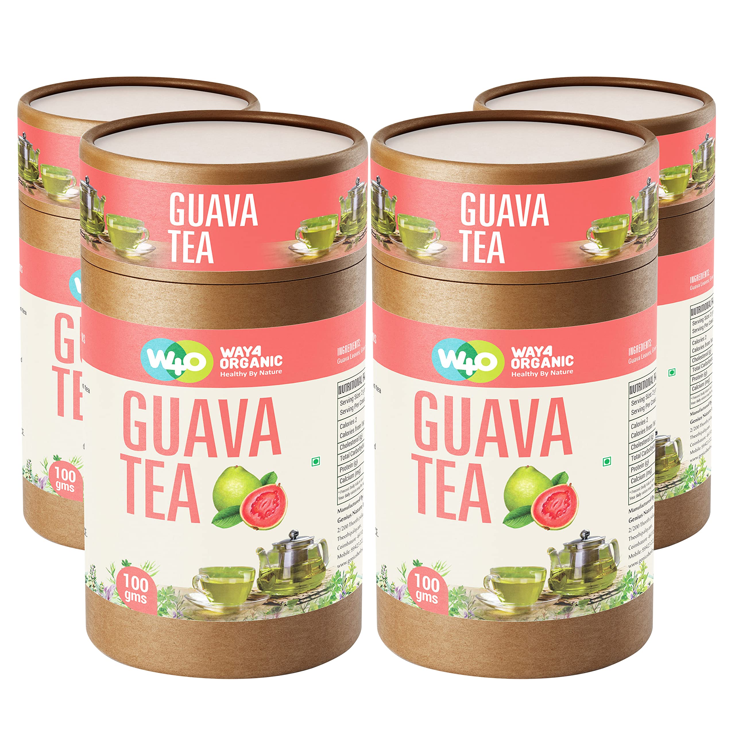 Way4Organic Guava Leaf Tea/Psidium guajava Tea 100 g Canister Pack (Pack of 4)