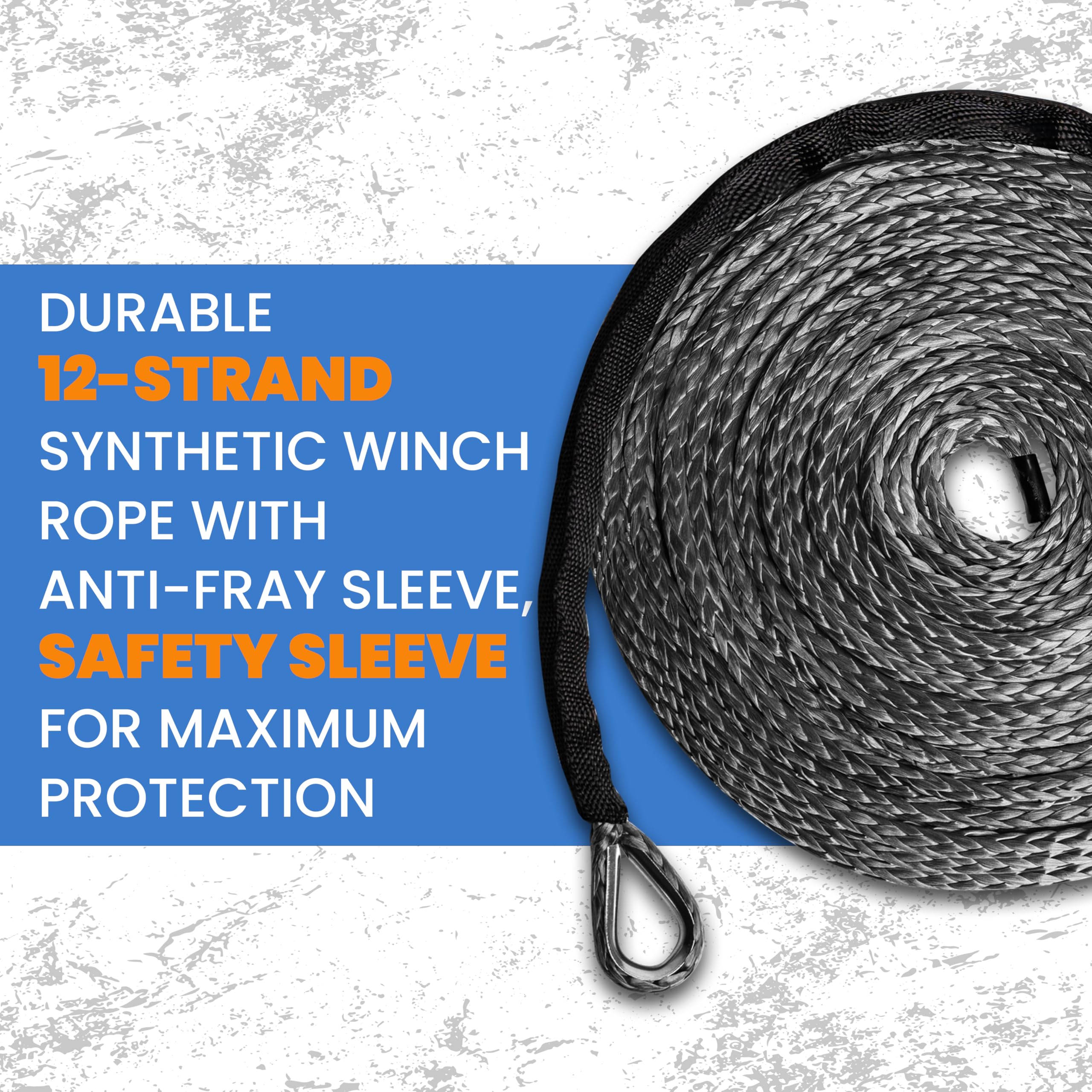 FIERYRED Synthetic Winch Rope Cable Kit 3/16inch 50FT 8500lbs Winch Line Replaceent With Forged - View #11