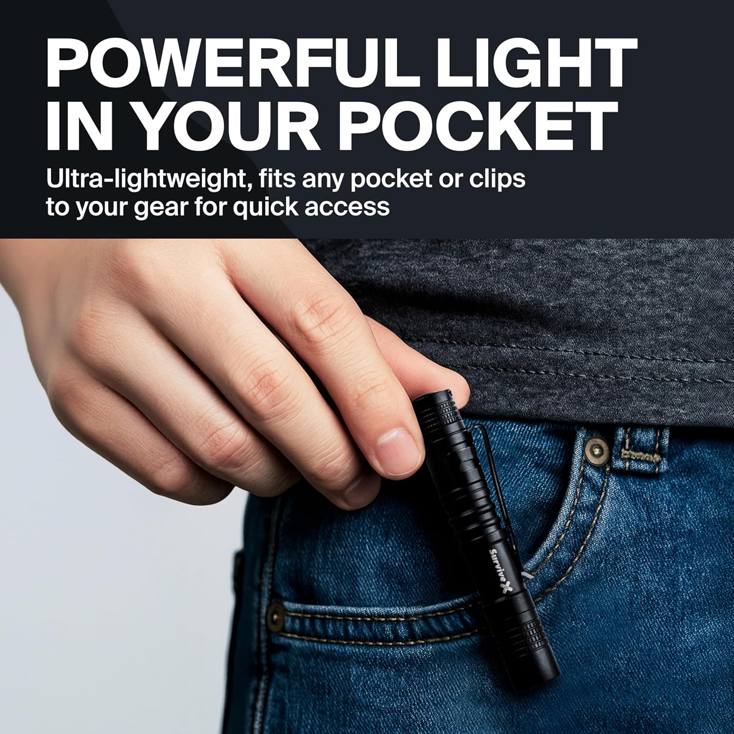 SurviveX Mini Tactical Flashlight High Lumes - Compact, Powerful Flash Light for Outdoor Activities and Emergency Use - Black