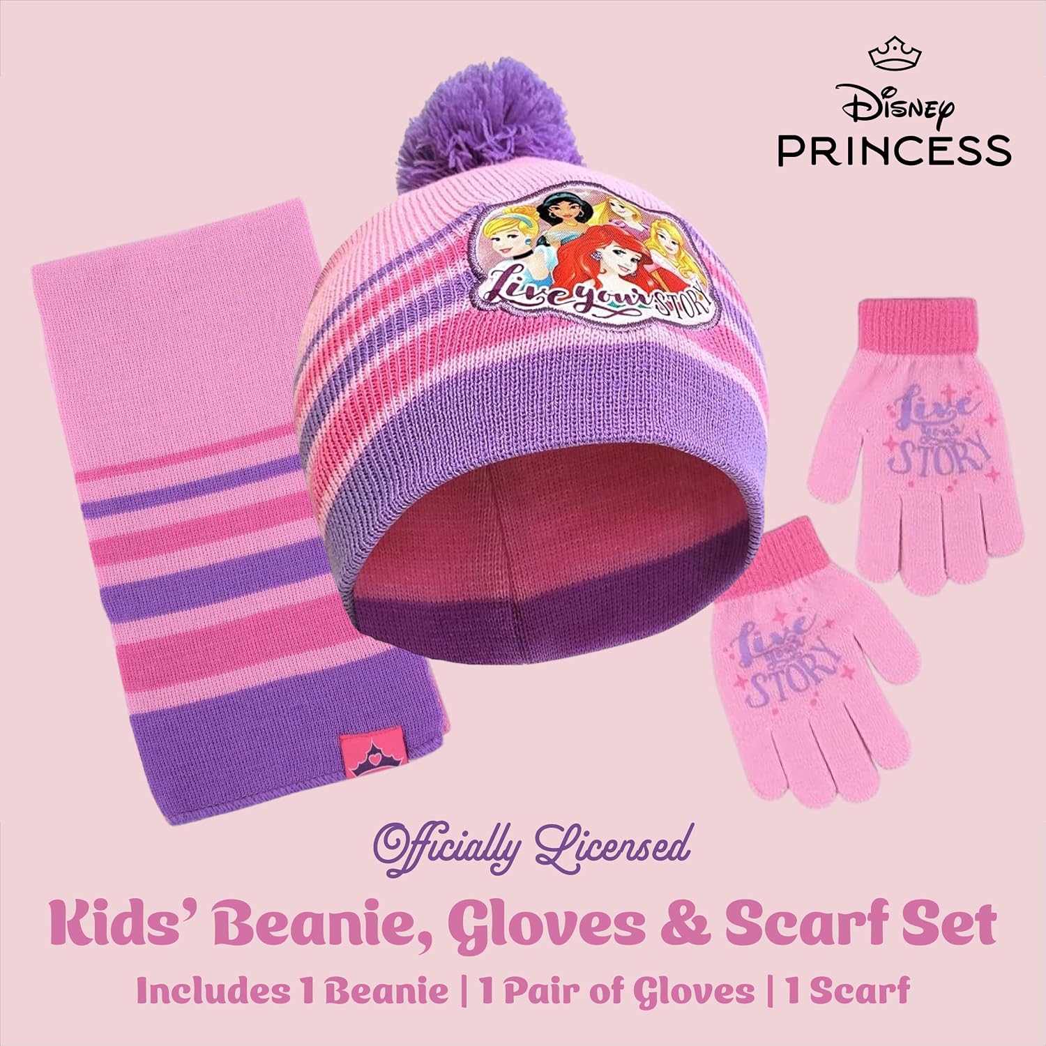 Disney Girls Toddler Winter Hat and Mittens Set Ages 2-4 Or Minnie Mouse Hat and Kids Gloves Set for Ages 4-7