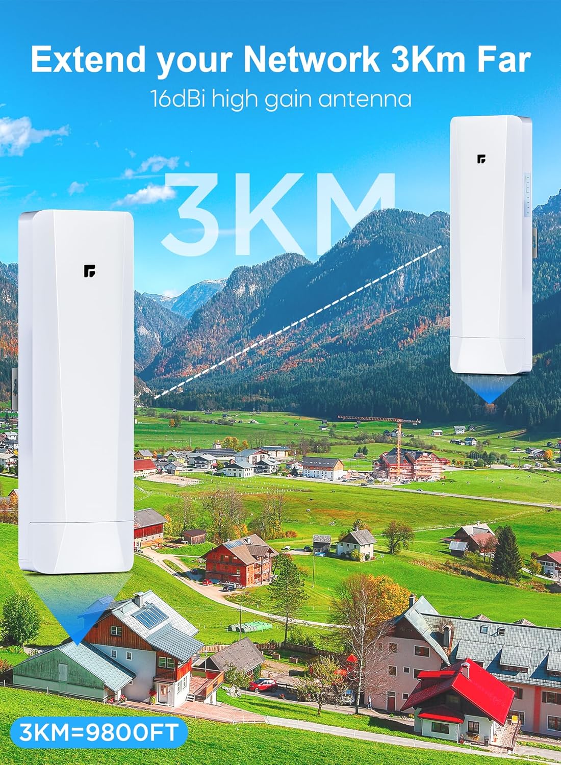 Wireless Bridge Point to Point/Multipoint 3 Pack, 5.8GHz Outdoor Wireless Bridge to Provide Network Communication for Shop, Barn, Garage Building, 3KM Long Distance Pre-configured Set. (3KM 3-Pack)