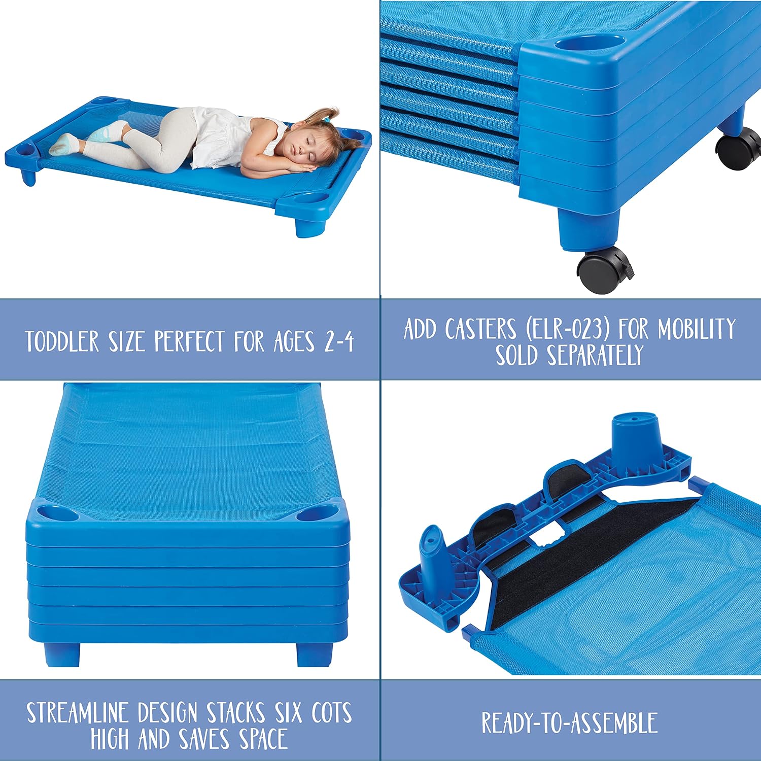 Exclusive Discount 80% Offer ECR4Kids - ELR-16120 Streamline Toddler Naptime Cot, Stackable Daycare Sleeping Cot for Kids, 40 L x 23 W, Ready-to-Assemble, Blue (Set of 6)