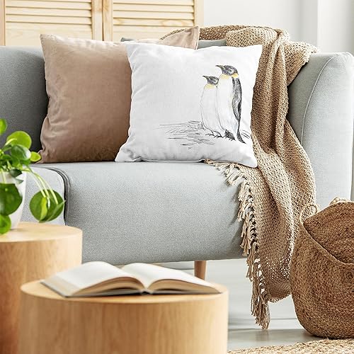 Miniatura 3 de Ambesonne Funda de cojín con diseño de animales marinos, pingüinos dibujados a mano, pájaros sin vuelo acuáticos, polo sur, vida silvestre, funda de