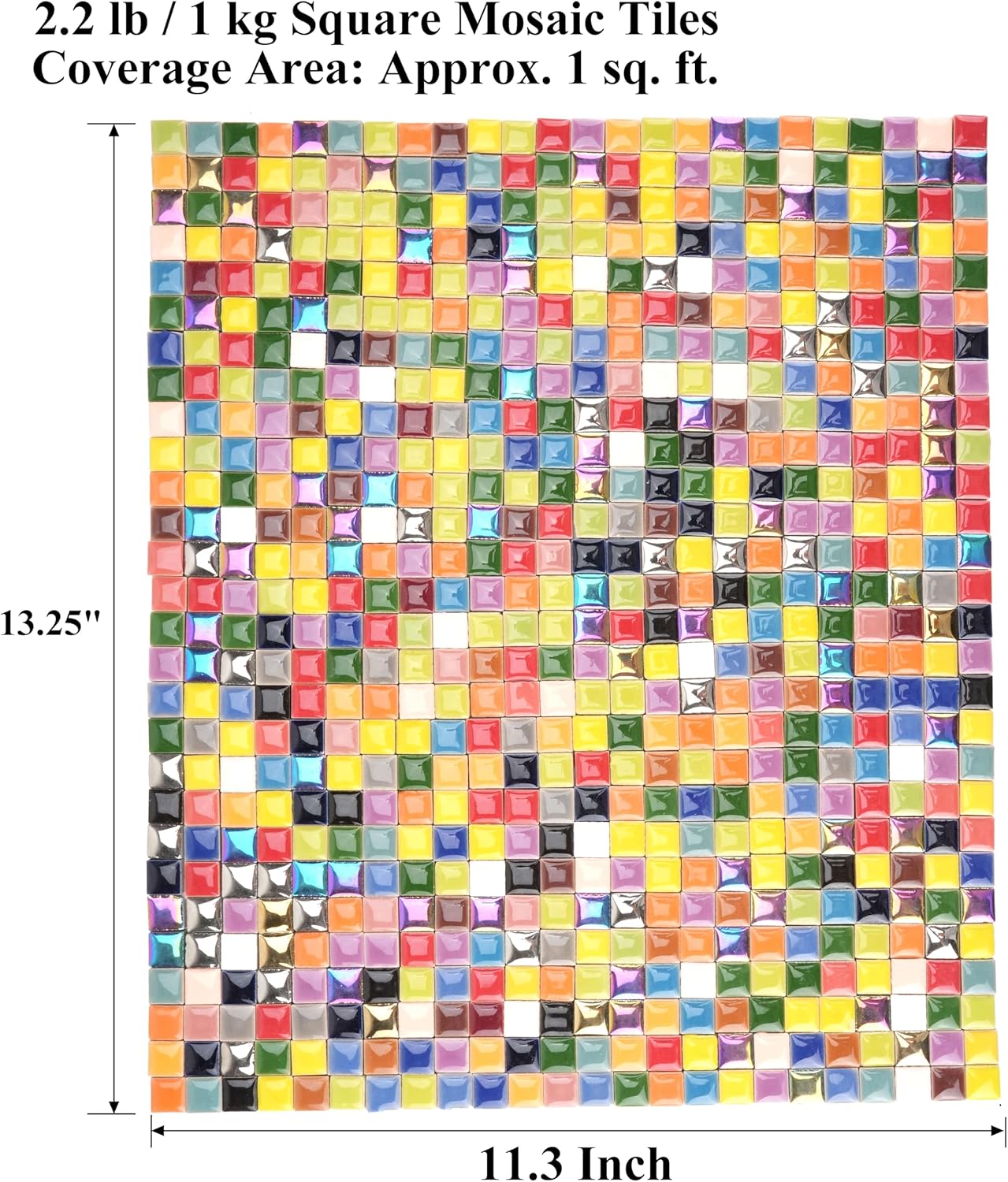 2.2LB Mini Ceramic Square Tiles for Mosaic, Colored Mosaic Ceramic Tiles, 12mm x 12mm Mosaic Pieces for Crafts, Coasters, Garden Planters and Home Decor – Multicolor