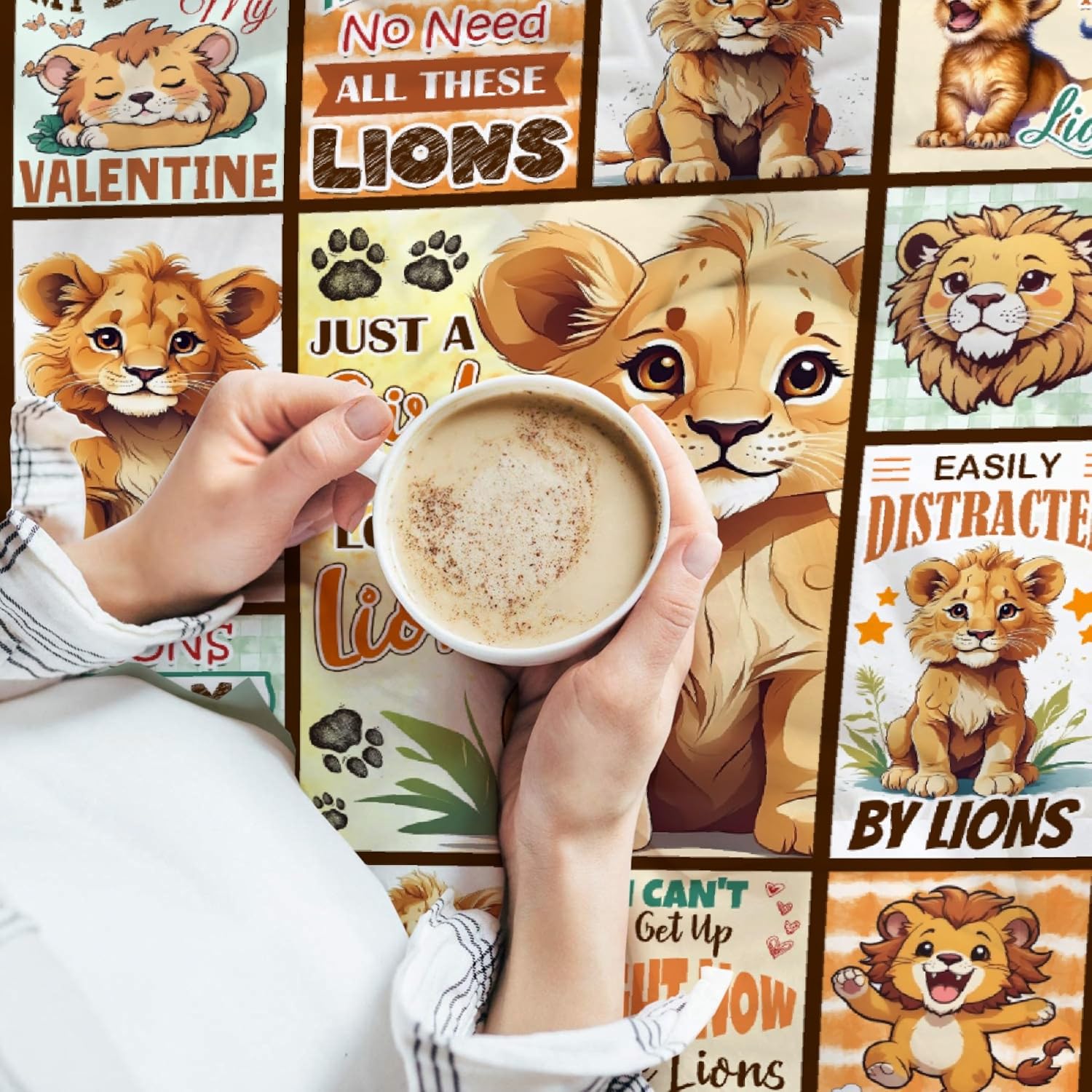 Lion Throw Blanket, Just a Girl Who Loves Lions Throw Blanket for Kids, Animal Quilt Gifts for Girls Boys Adults, Lightweight Flannel Quilts for Bed Couch Decor, 40"x50" for Kids