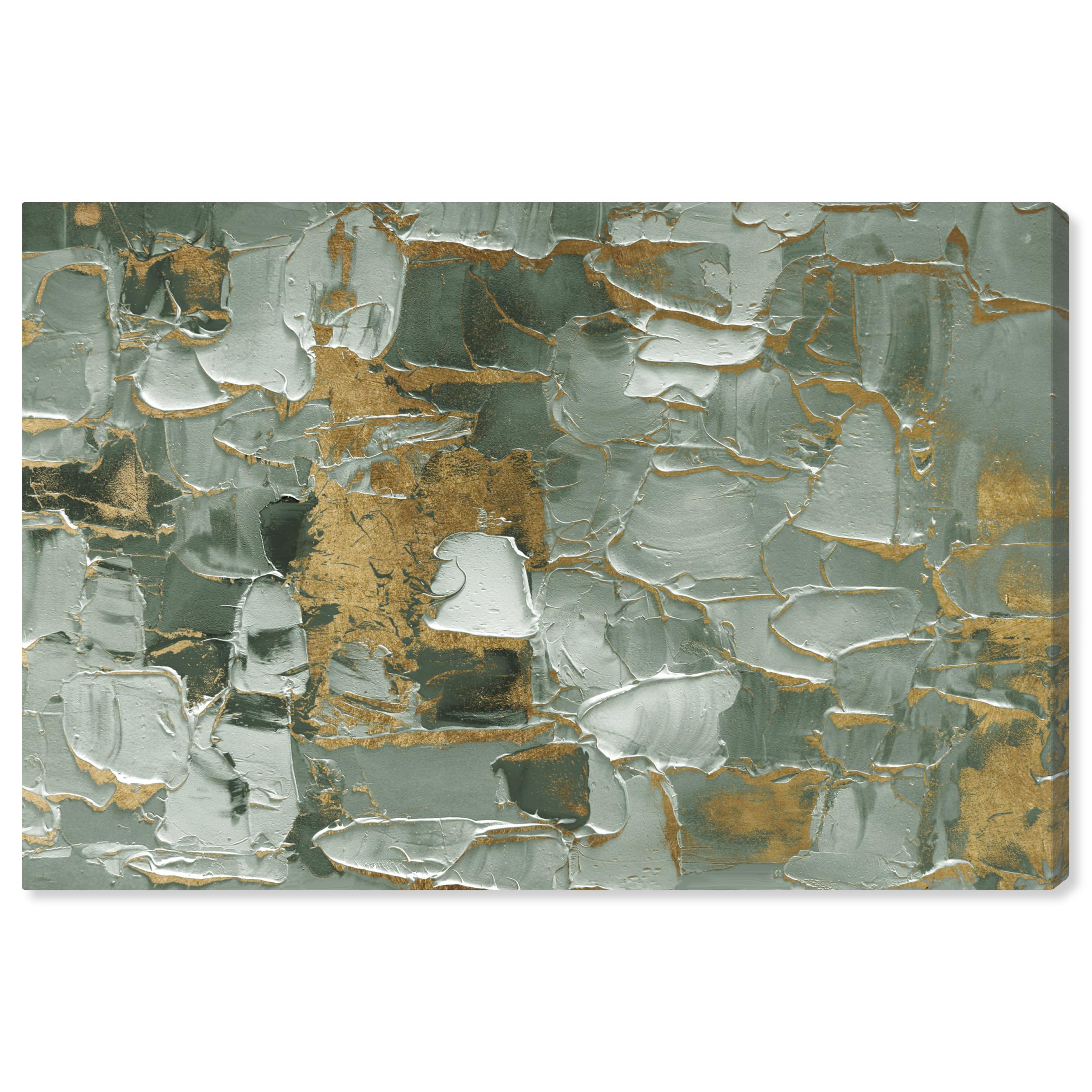 Wynwood Studio Abstract Modern Wrapped Canvas Art - Sage Morning, Wall Art for Living Room, Bedroom, and Bathroom, 36 in x 24, Green and Gold Home Decor