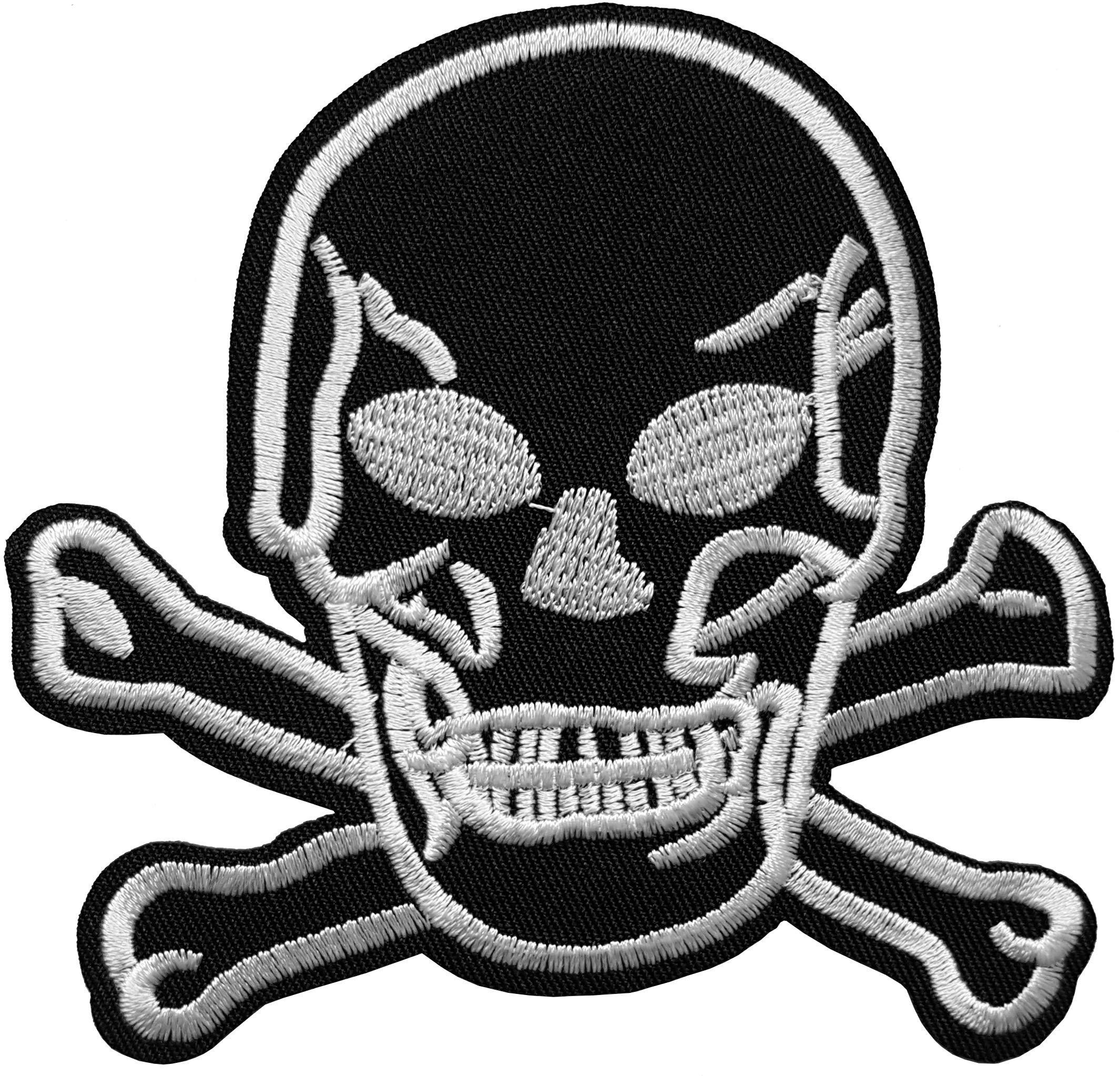 Patch Thermocollant Tête De Mort & Os - écusson Brodé à Coudre Ou Repasser (9.7x9.6cm), Perso Vêtements Biker, T-shirt, Sac, Style Rebelle