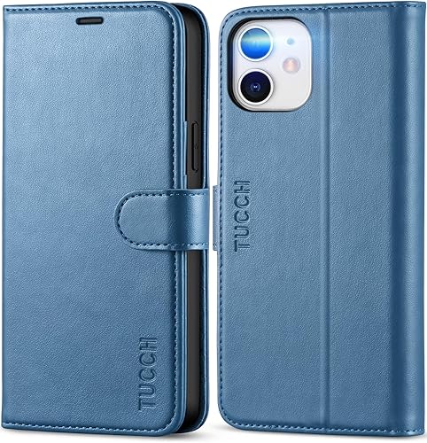 TUCCH Wallet Case, iPhone 12 Pro12 5G, Lake Blue, TPU Shockproof Inner Shell, PU Leather, RFID Blocking, Card Holder, Magnetic Stand, Compatible