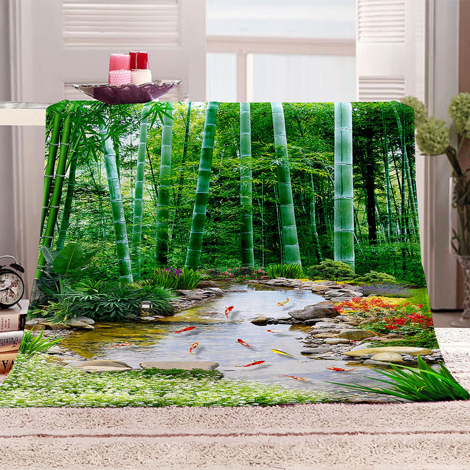 Couverture en flanelle de bambou 140x200cm plaid polaire vert de canapé doux pour salon