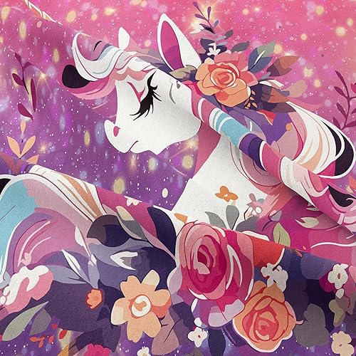 Miniatura 6 de Tailor Shop Juego de ropa de cama de unicornio para niñas, juego de edredón de unicornio rosa y morado, juego de ropa de cama Queen Galaxy para