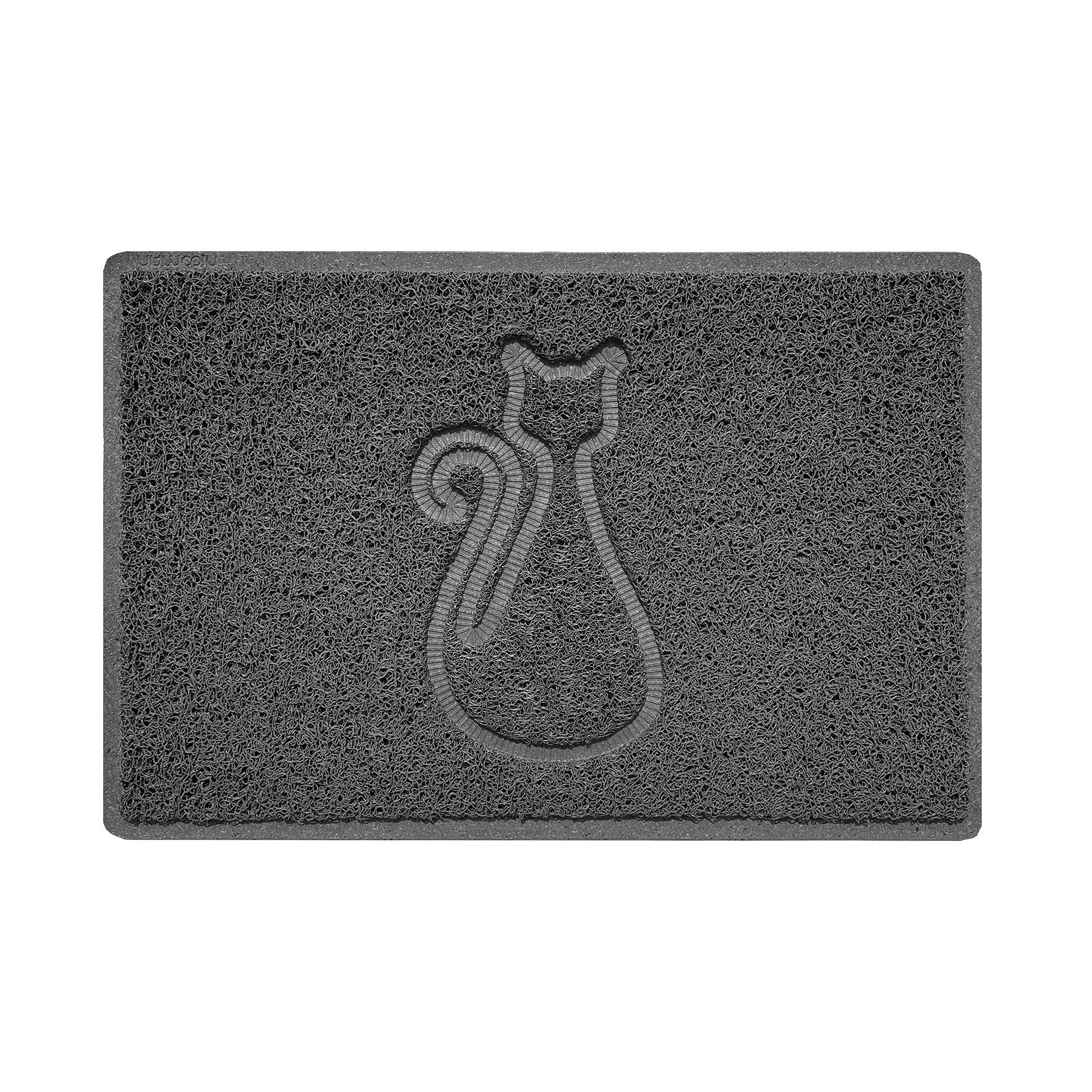 Nicoman Cat Embossed Shape Door Mat Dirt-Trapper Washable Barrier Doormat-Dark Grey (Watertight Rubber-Back)-Small (60x40cm)