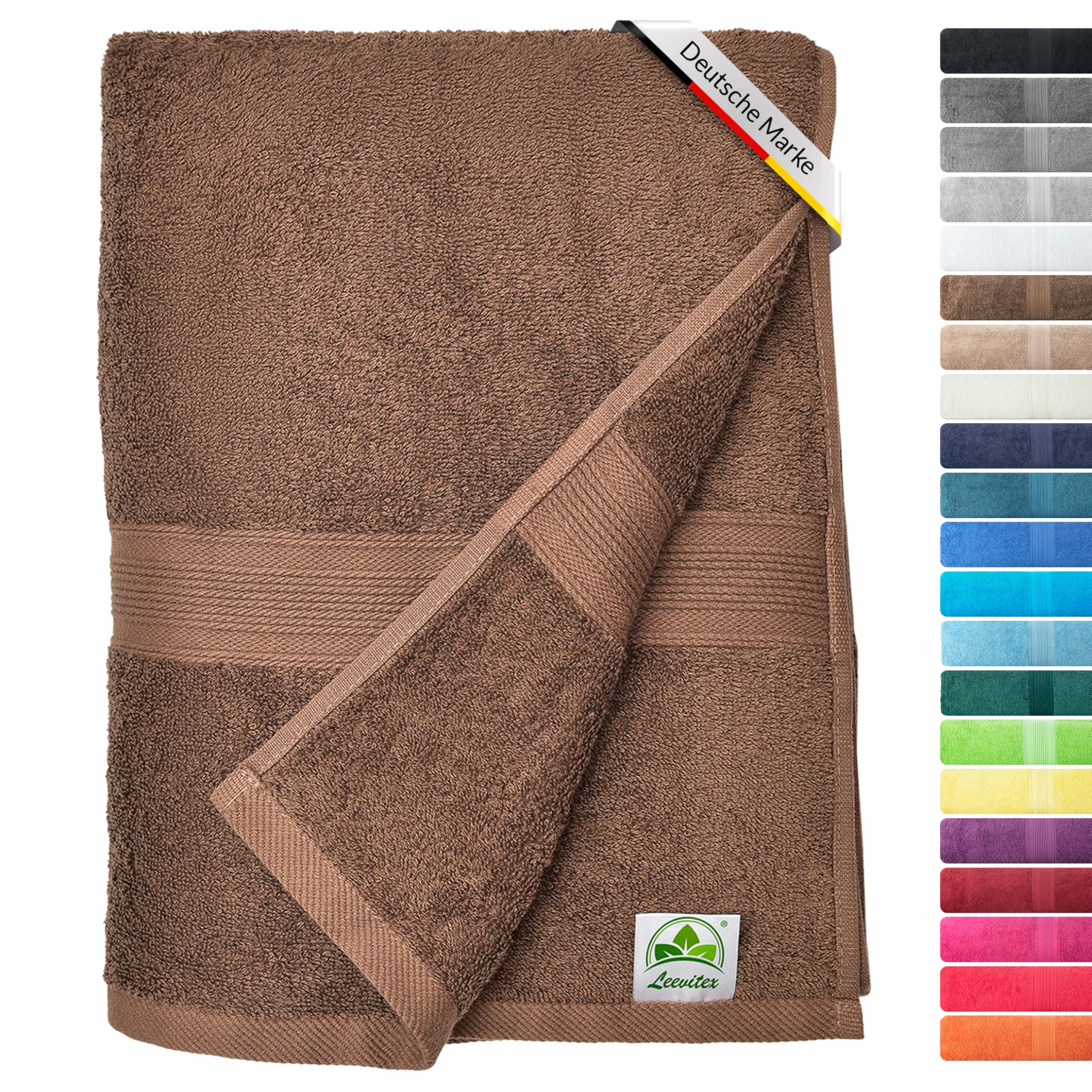 leevitex® Saunahandtuch XXL, flauschig und saugstark, 1 Saunatuch, 80 x 200 cm, Qualität 500 g/m², 100% Baumwolle - Schokobraun