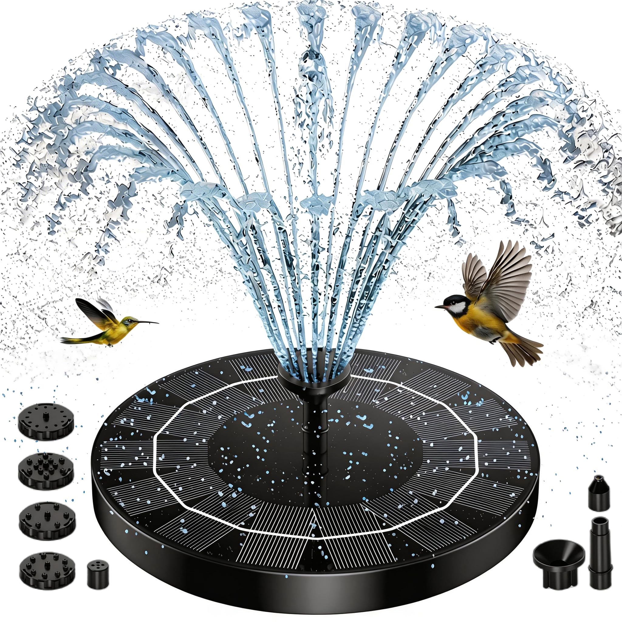 AISITIN Solar Fountain Upgrade  160mm Solar Bird Bath Fountains Pump Outdoor Water Pump Solar Floating Fountain with 6 Fountain Styles for Garden  Bird Bath  Pond  Fish Tank