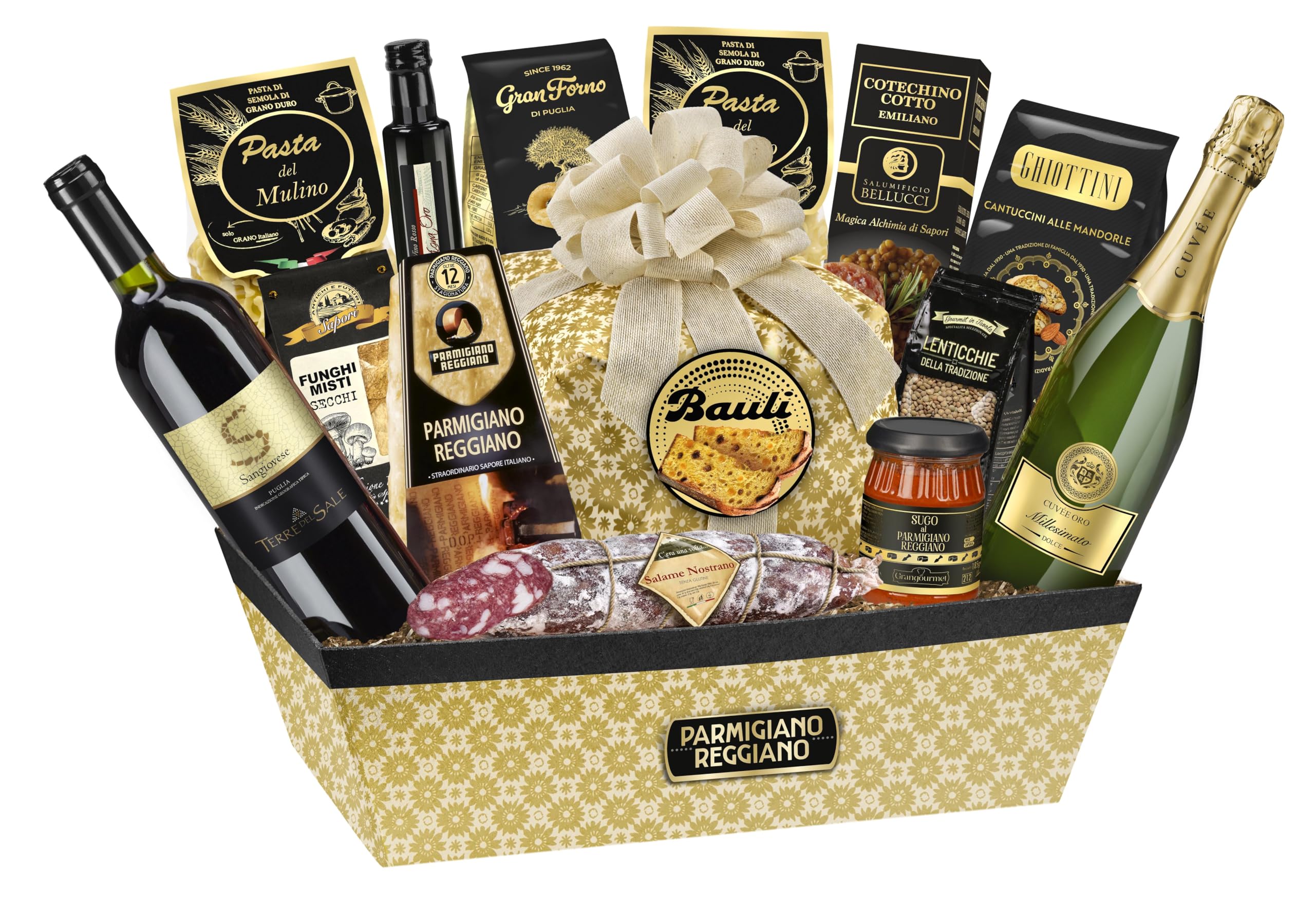 Cesto Natalizio Regalidea “Gourmet in Tavola” con specialità Gastronomiche Tipiche di alta qualità - Confezione Regalo di Natale Gourmet da 14 Pezzi