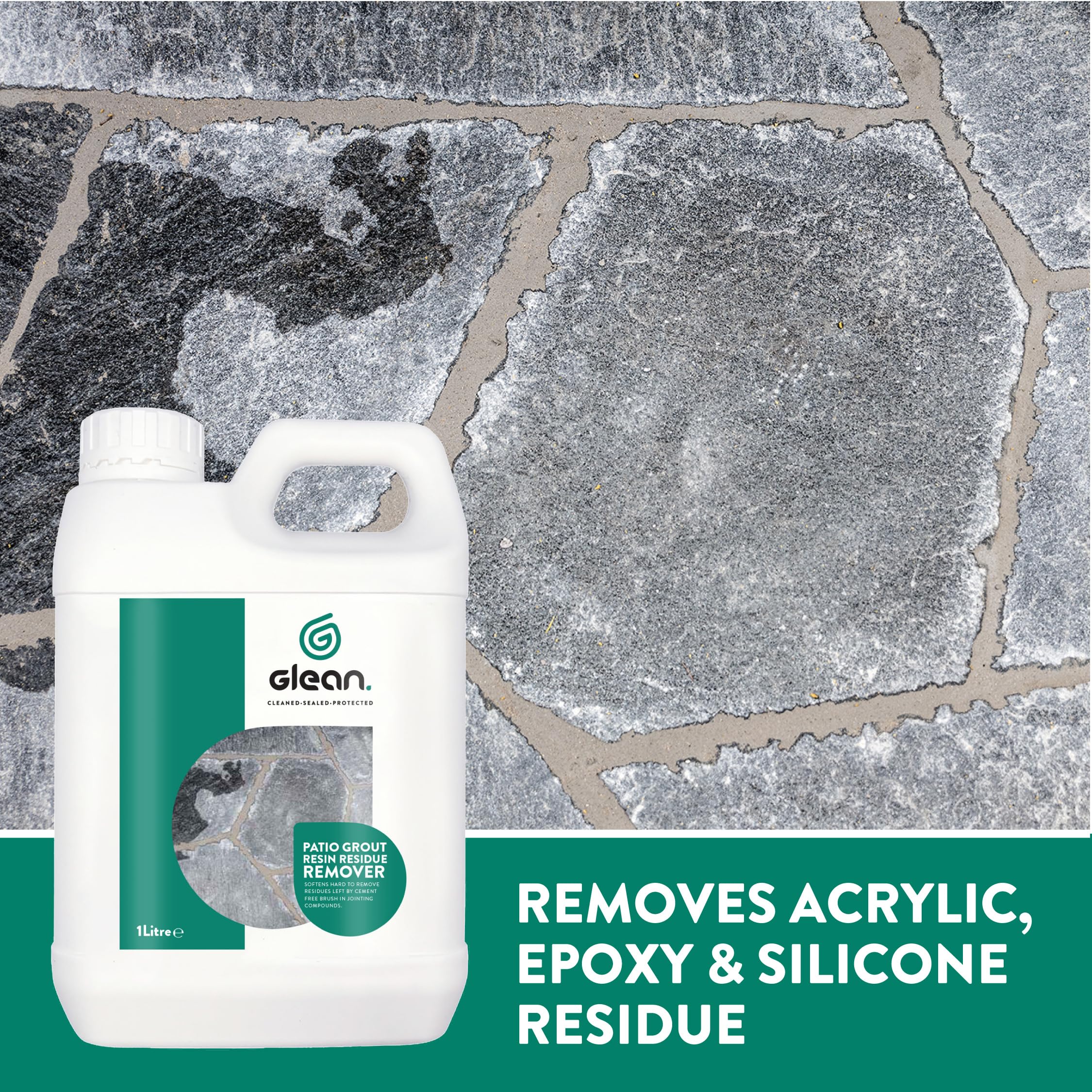 GLEAN Removedor de residuos de resina de lechada para patio, porcelana y piedra natural, elimina los residuos de acrílico, epoxi y silicona de compuestos de unión con cepillo, 5 litros