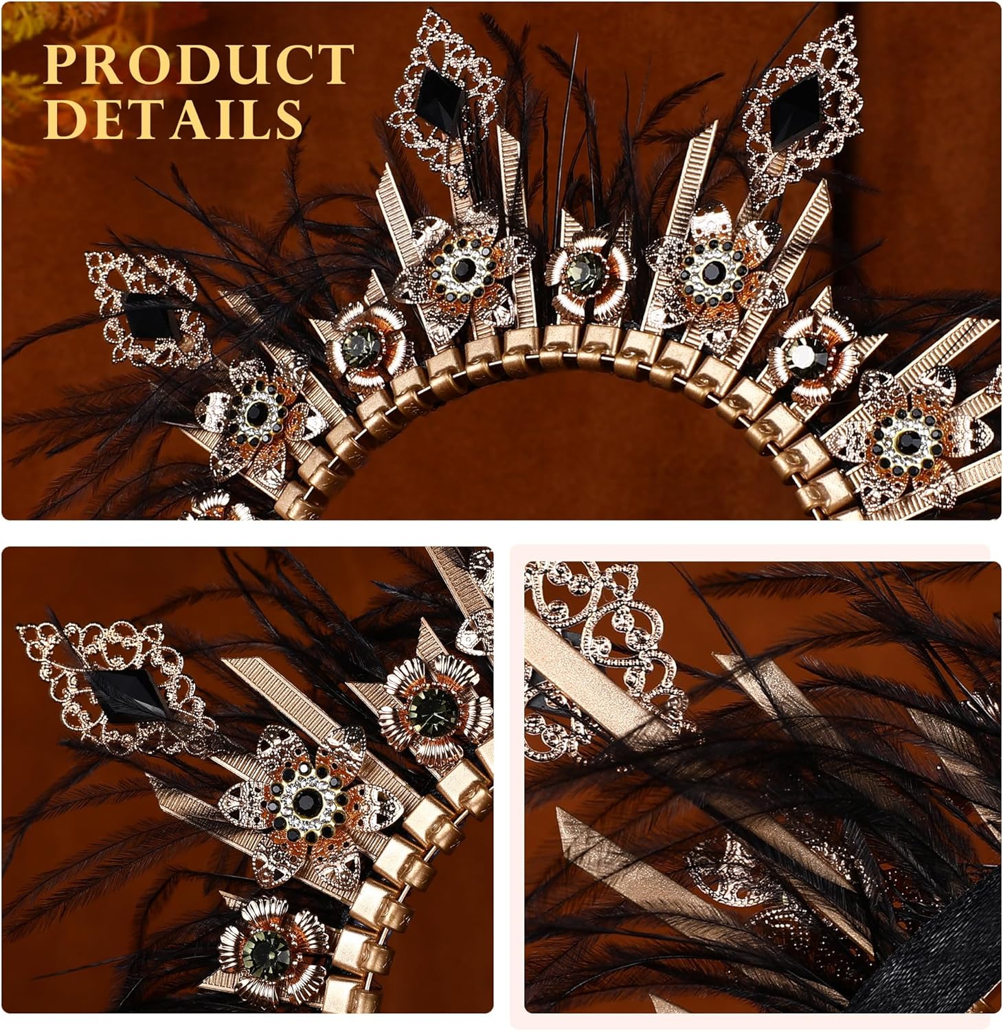 Fantasy Halo Crown Hedpiece - Handmade Zip Tie Greek Goddess Feather Crown Renfaire Spiked Headband for Halloween - Image 6