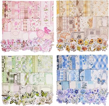 400pcs Vintage Scrapbook Paper Junk Journal Paper Scrapbook Supplies Kit Decorative Pattern Collage Floral Cardstock Assorted Bullet Journaling Stickers Scrap Book for Wedding Valentine Flowers-1