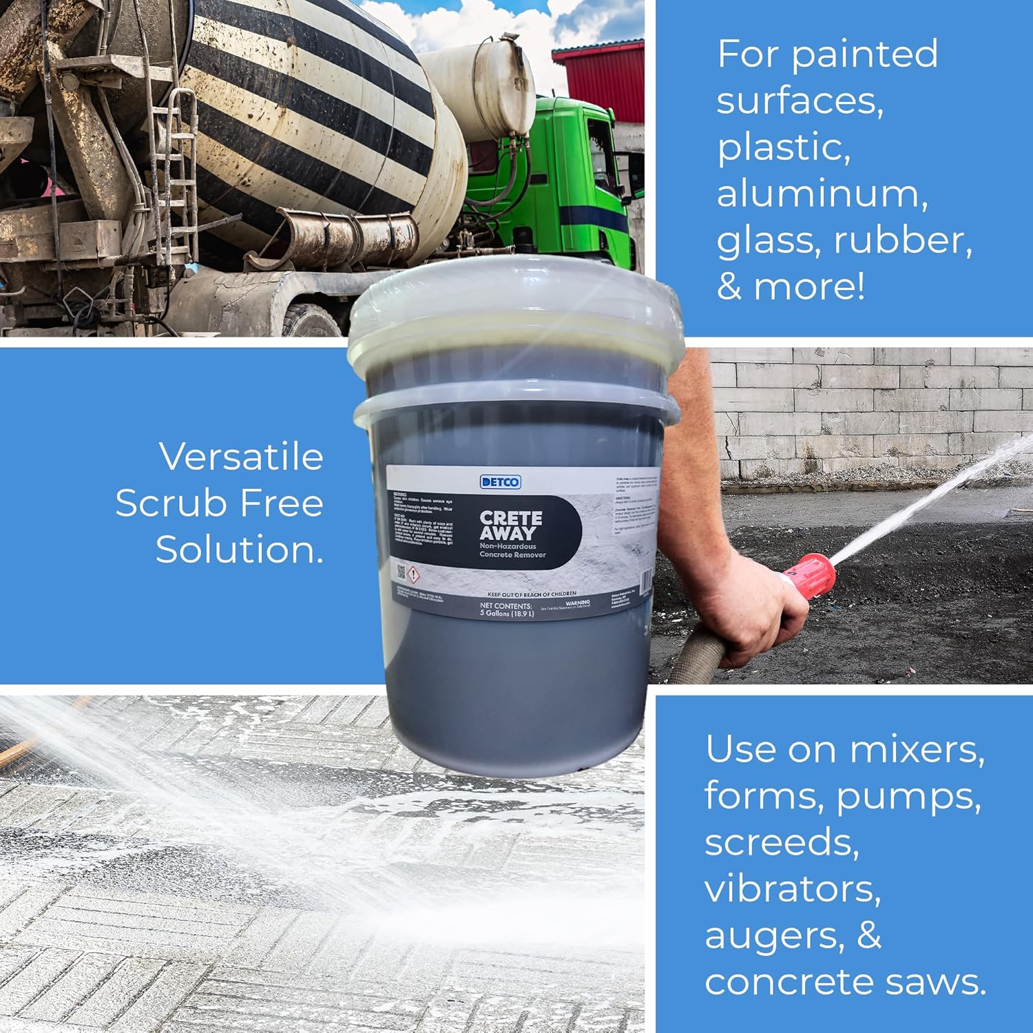 Crete Away Concrete Remover & Dissolver – Non Toxic, Biodegradable, Acid Free Cement Cleaner for Dried Grout, Mortar, Stucco & Splatter Removal on Cars, Tools, Painted Surfaces, 5 Gallons