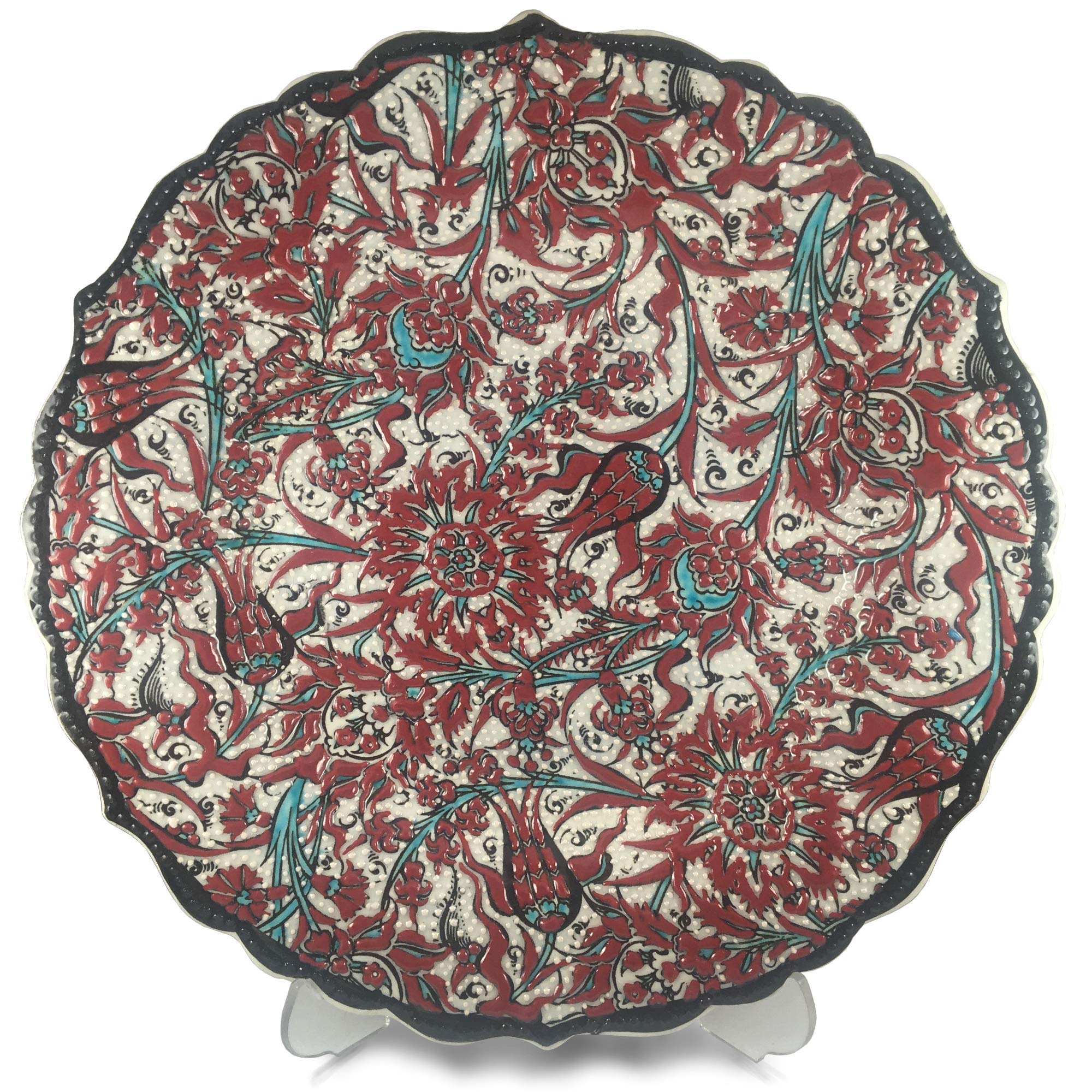 Decorative Housewarming Gift – Handmade & Hand-painted Tile Plate – The Red Blossoms – Perfect Present for New Homes and Offices – Wall Hanging Art w Stand and Velvet Case by ANKA Handcrafts