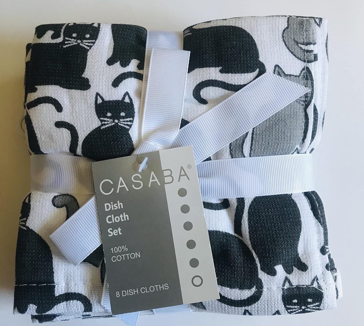 Casaba Black Gray and White Cats Washcloth Towels 8 Piece