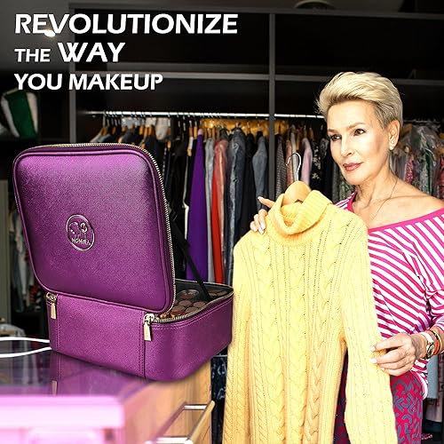 Vista 128 de MOMIRA Estuche de maquillaje con luz y espejo, organizador de cosméticos grande con divisores ajustables para cosméticos, espejo de maquillaje