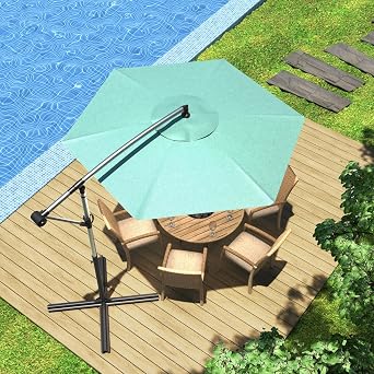 SUNBURY 9FT/10FT Patio Umbrella w Easy Tilt Adjustment, Round Offset Hanging Patio Umbrella w 360 Rotation, Cantilever Patio Umbrellas Polyester Shade for Backyard, Poolside, Lawn, Courtyard, Deck
