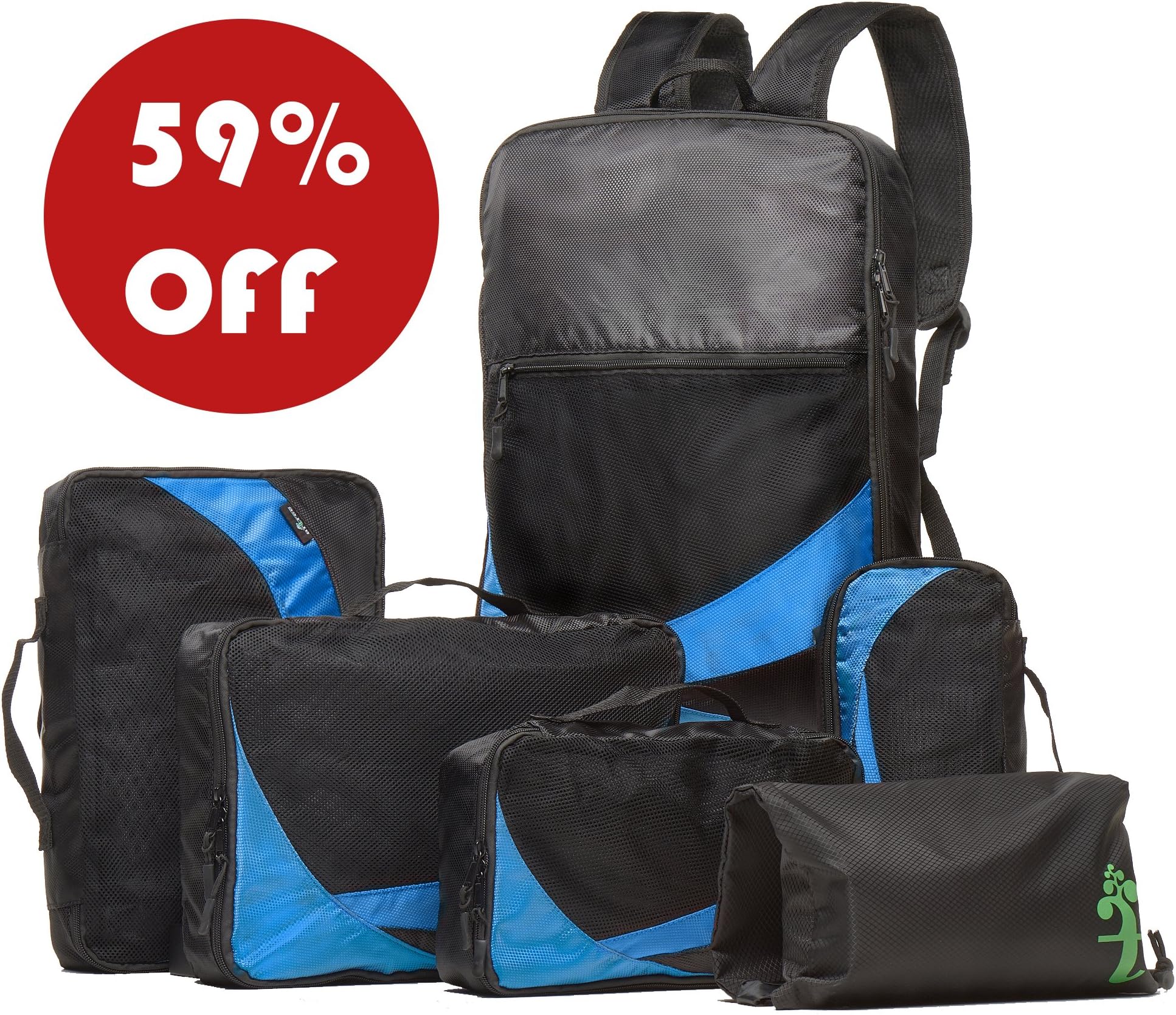 Artree Luggage Organizer Set - 2 in 1 Travel Backpack - 6 Piece (Blue-Black)