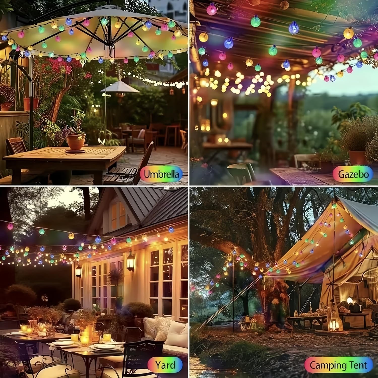 2 Pack Solar String Lights Outdoor,72FT 200 LED Globe String Lights