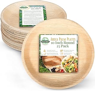 10 in Party Plates Palm Leaf Plates Biodegradable Plates 25 pc Nice Compostable Bamboo Wood Look Large Square Disposable Plates, Eco Friendly Paper Dinner Plates Party Wooden Style Plates by Pure Palm