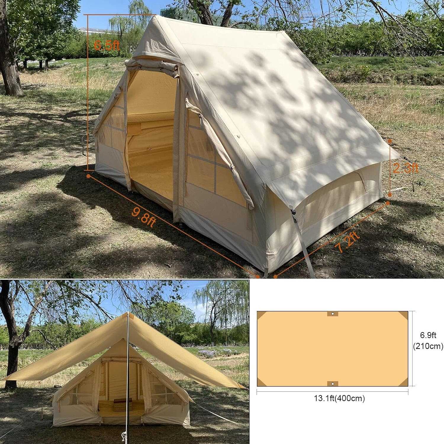 Waterproof Inflatable Camping Tent with Pump and Rain Fly, Outdoor Inflatable TentHouse for Camping for 2-3 Persons