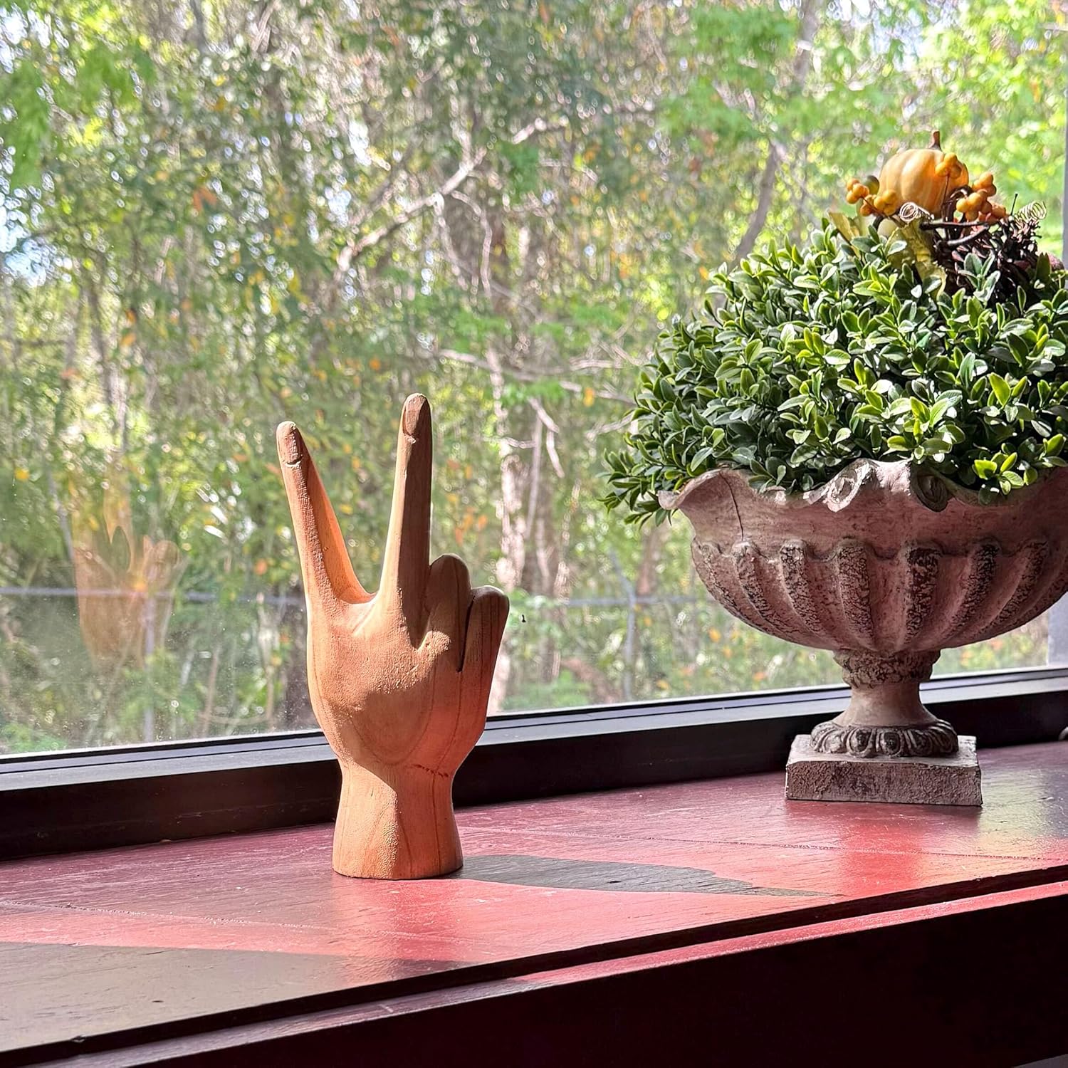 Zeckos Hand-Carved Peace Sign Hand Gesture Statue - Natural Finish Boho Tabletop Decor Accent, Standing 7.75 Inches High - Great for Bedrooms, Bathrooms and Dorms - Image 5