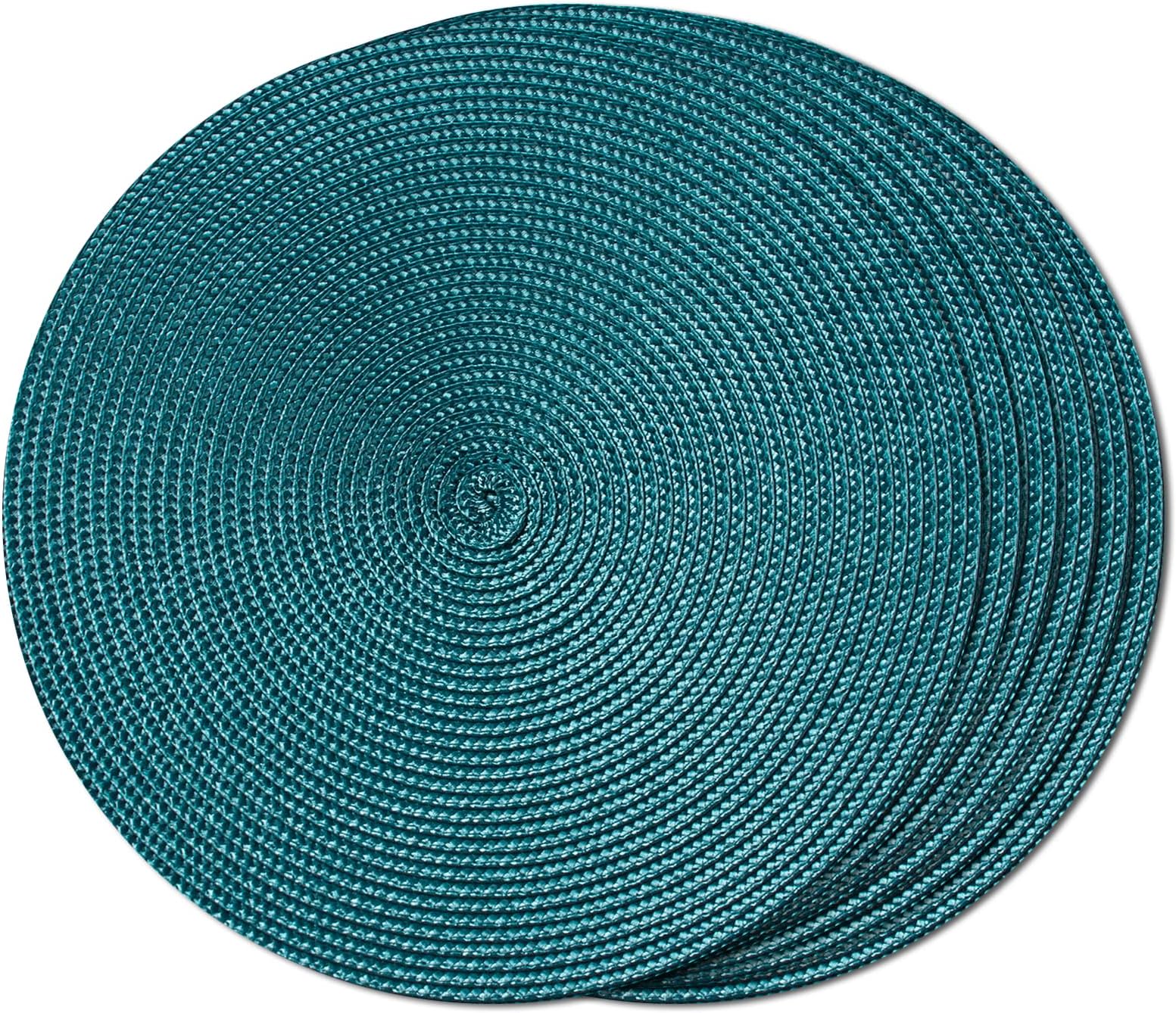 FunWheatRound Braided Placemats Set of 4 Place Mats for Dining Tables Woven Washable Non-Slip Table mats Small 13 inch(S Teal, 6pcs)