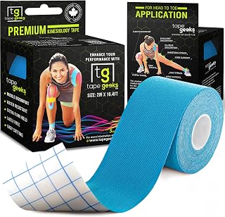 TapeGeeks Kinesiology Tape – Waterproof & Hypoallergenic Sports Tape for Sensitive Skin – Strong Adhesive, Latex-Free – Athletic Muscle Support for Knee, Shoulder, Back, Ankle