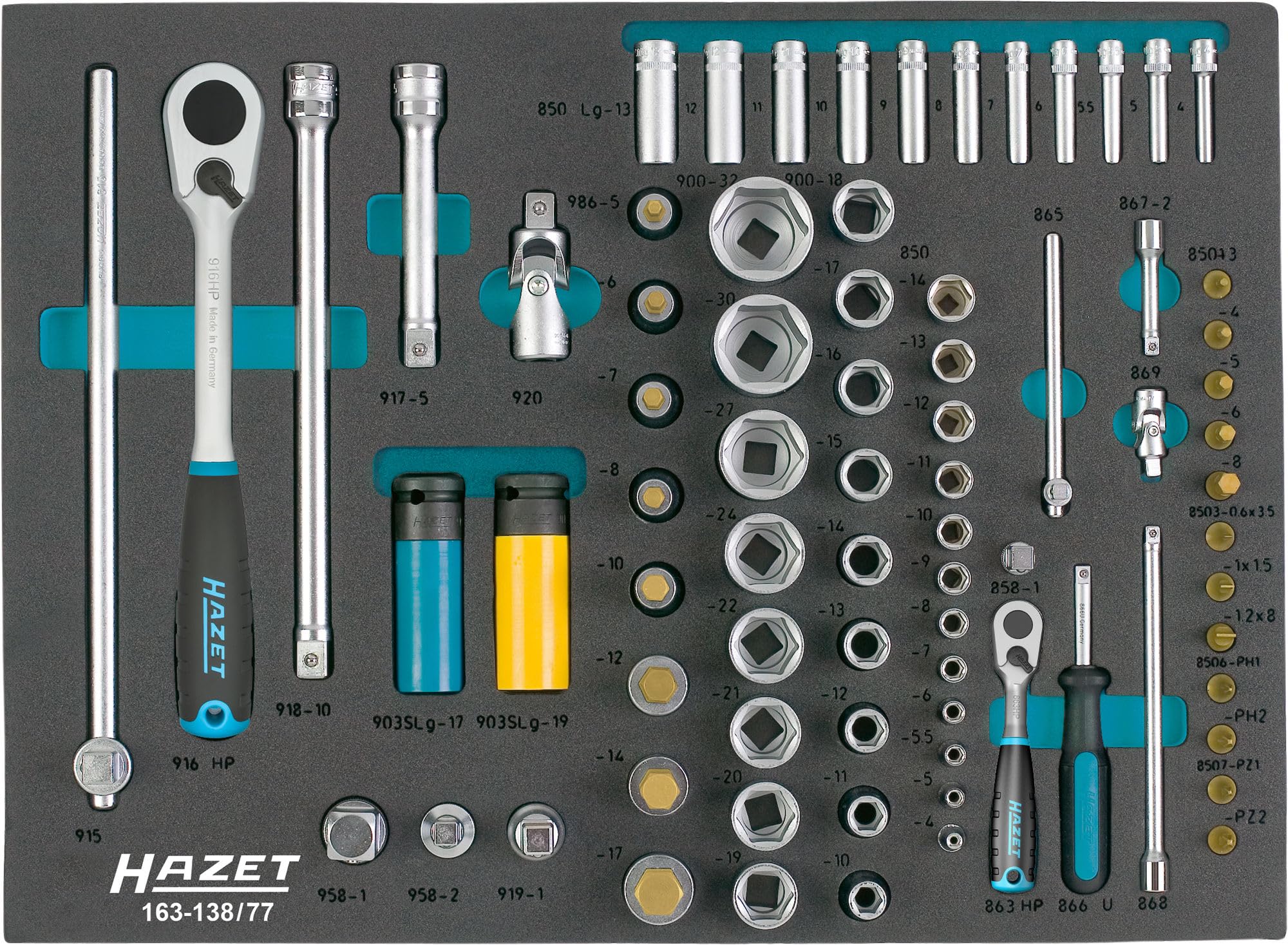 HAZET Socket Spanner Set 163-138/77, Suitable for All Hazet Tool