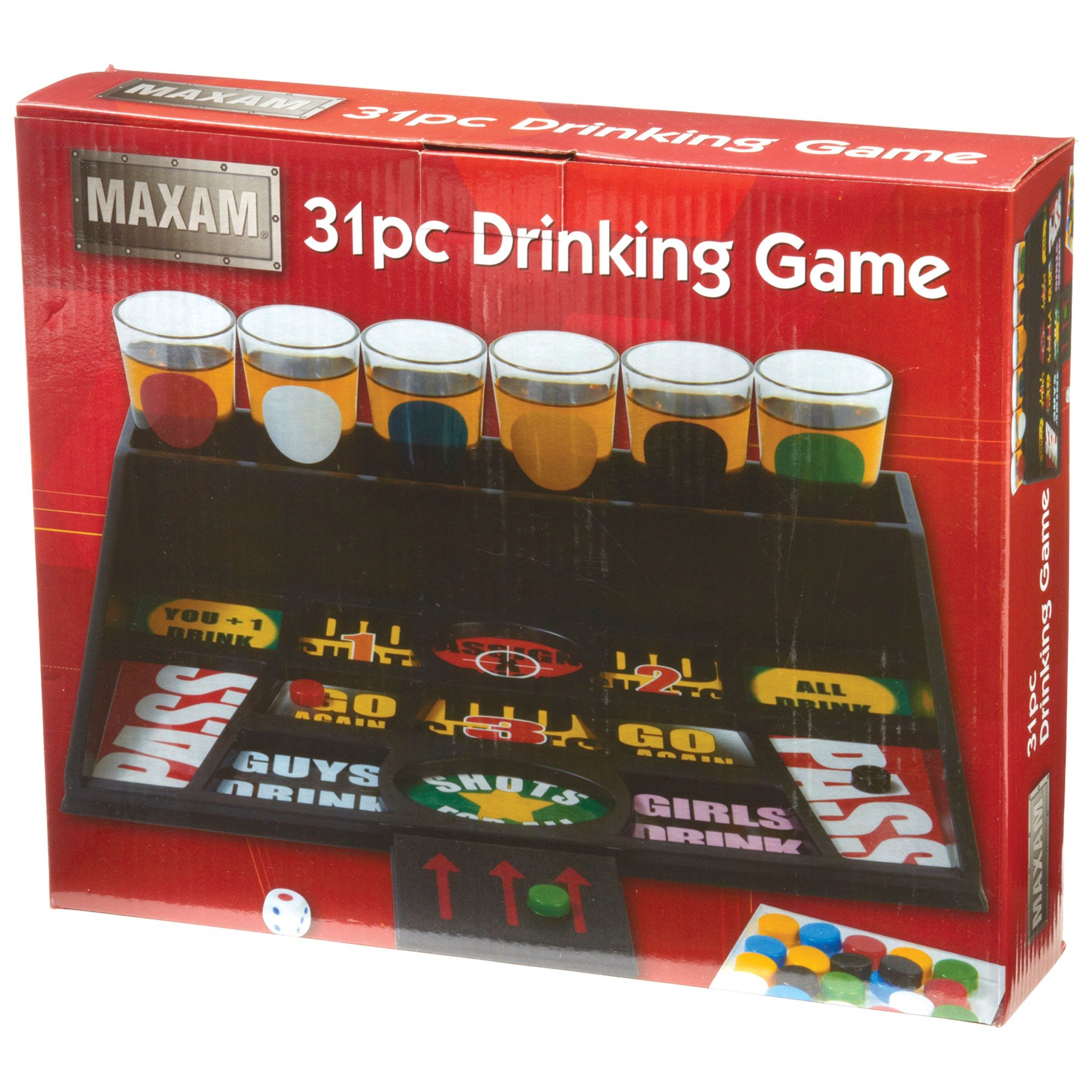 Amazon.com: Maxam SPDG31 31pc Drinking Game-SPDG31 [Kitchen], 10-1/2 x  8-1/2 x 2, Multicolor : Toys & Games
