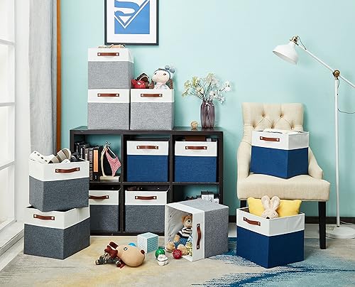 Miniatura 6 de DECOMOMO - Cubos plegables de almacenamiento, canastas resistentes de tela catiónica, cubos con asas, para organización de estantes, habitación del