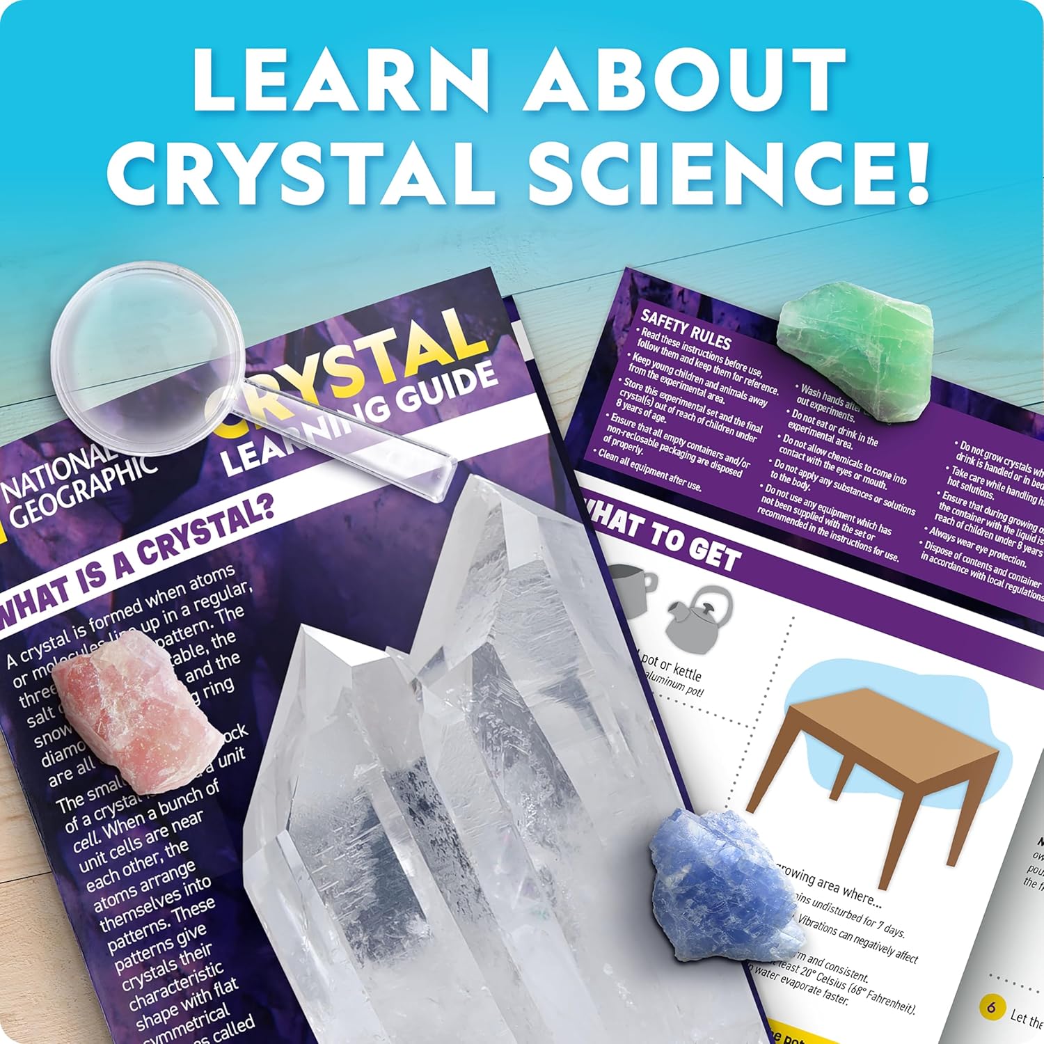 NATIONAL GEOGRAPHIC Mega Crystal Growing Kit for Kids- Grow 8 Crystals with Light-Up Stand, Science Gifts for Kids 8-12, Crystal Making Experiment, Science Kit for Girls and Boys - Image 6