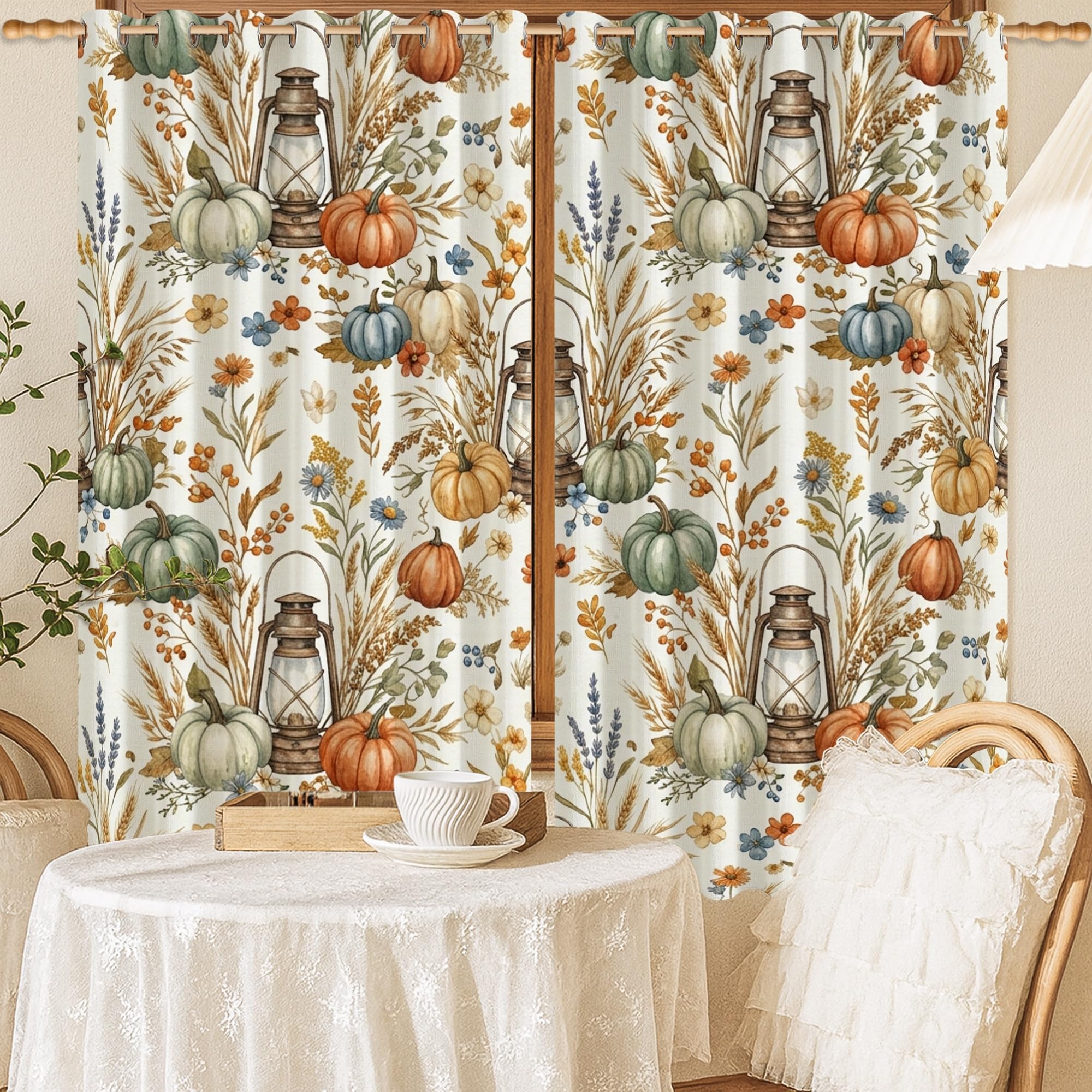 Rideaux occultants de chambre isolants et thermiques orange motif citrouille