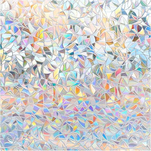 DOWELL Película de privacidad para ventana, película de ventana de arco iris, adhesivo decorativo para ventana, adhesivo estático para ventana,