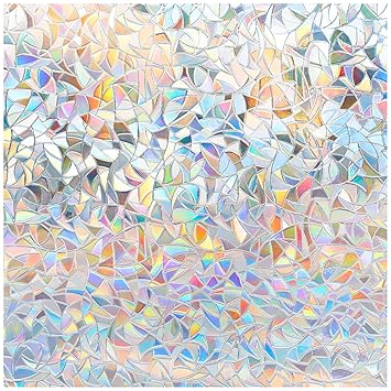 DOWELL Window Film Privacy 3D Decorative Window Films for Glass Static Window Clings Removable Vinyl Stained Glass Window Decals Rainbow Effect Non-Adhesive Anti UV Window Sticker 17.5 x 78.7 Inches