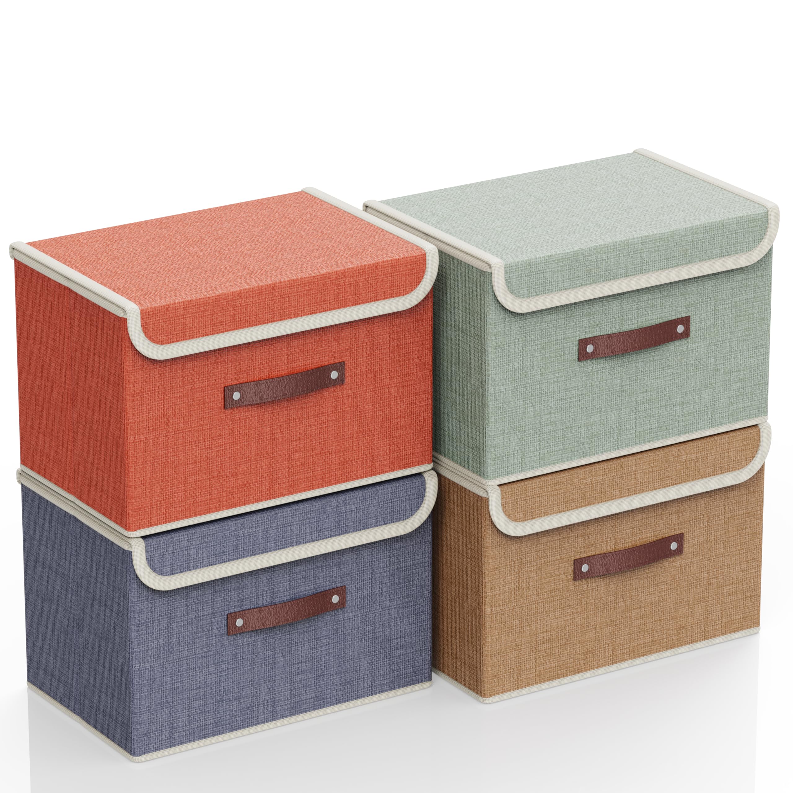gaobaidu 4 Pack Foldable Fabric Storage Boxes with Lids and Handles, Collapsible Wardrobe Organizer & Closet Basket for Clothes, Toys, Books, Photos | 38x25x25 cm (Pink)