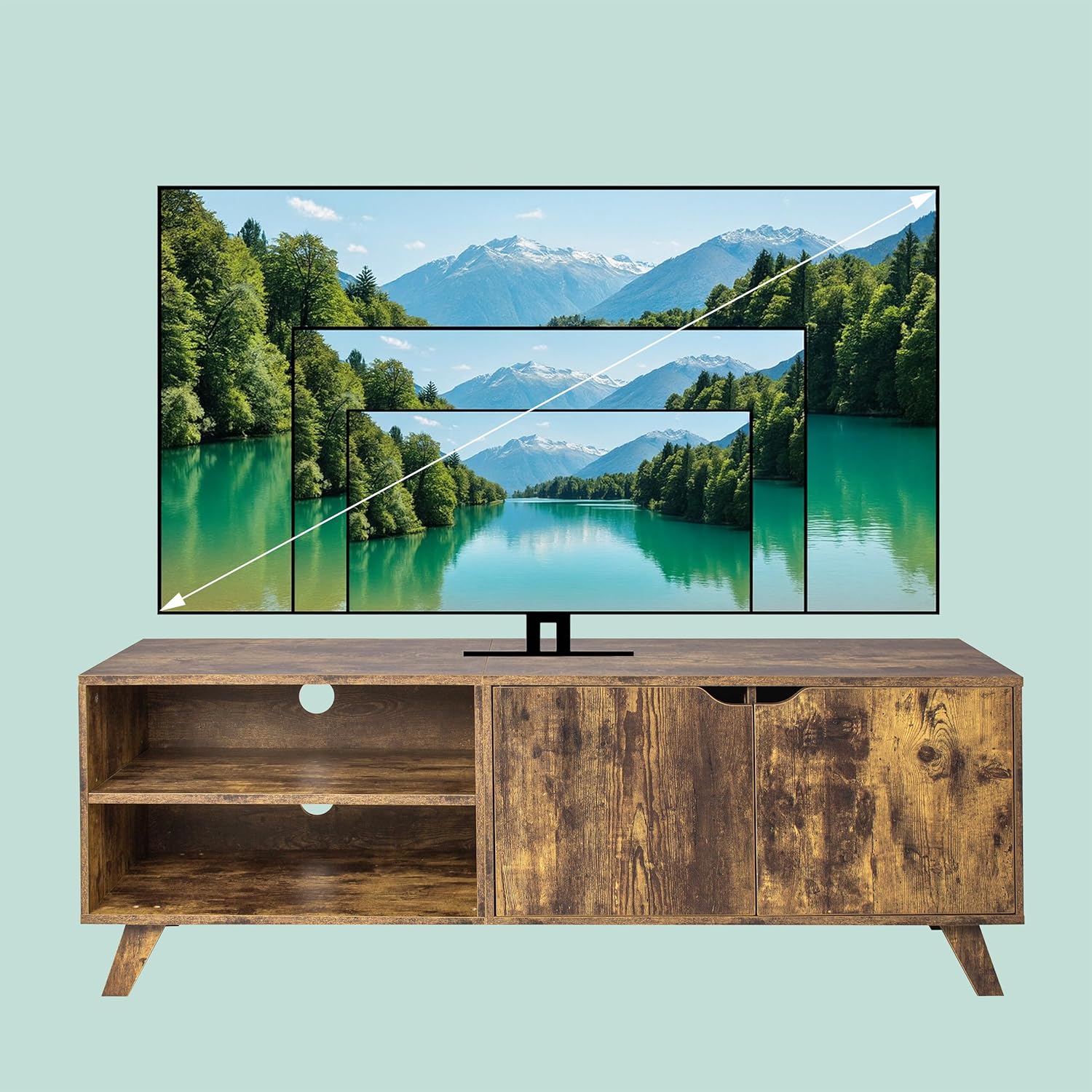 Relaxdays TV Lowboard, 6 Compartments, TV Cabinet up to 60 Inches, H x W x D: 50 x 140 x 40 cm, TV Stand with Cable Management Brown
