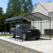 Xilingol Metal Carport, Heavy Duty Carport Canopy with Galvanized Steel Frame and Roof, Outdoor Storage Shed, Car Tent Garage Shelter for Pickup, Truck, Boat and Tractor 10x15 FT Black