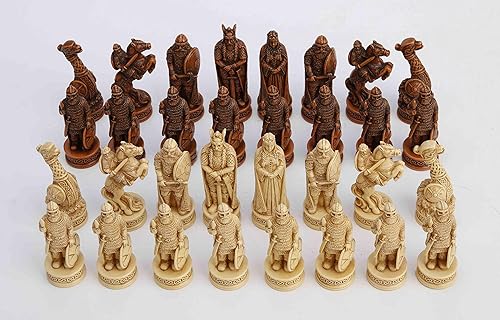 Miniatura 2 de Veronese Design Juego de ajedrez vikingo de 3 14 pulgadas, pintado a mano, estatua de madera de resina con acabado marfil para decoración del hogar