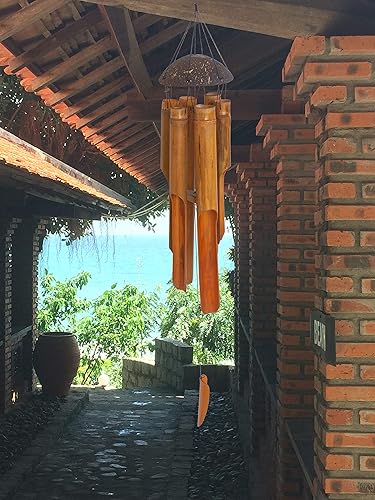 Miniatura 6 de Campanillas de viento grandes de bambú de coco de 35 pulgadas para exteriores, campanillas de madera de tono profundo hechas a mano para jardín,