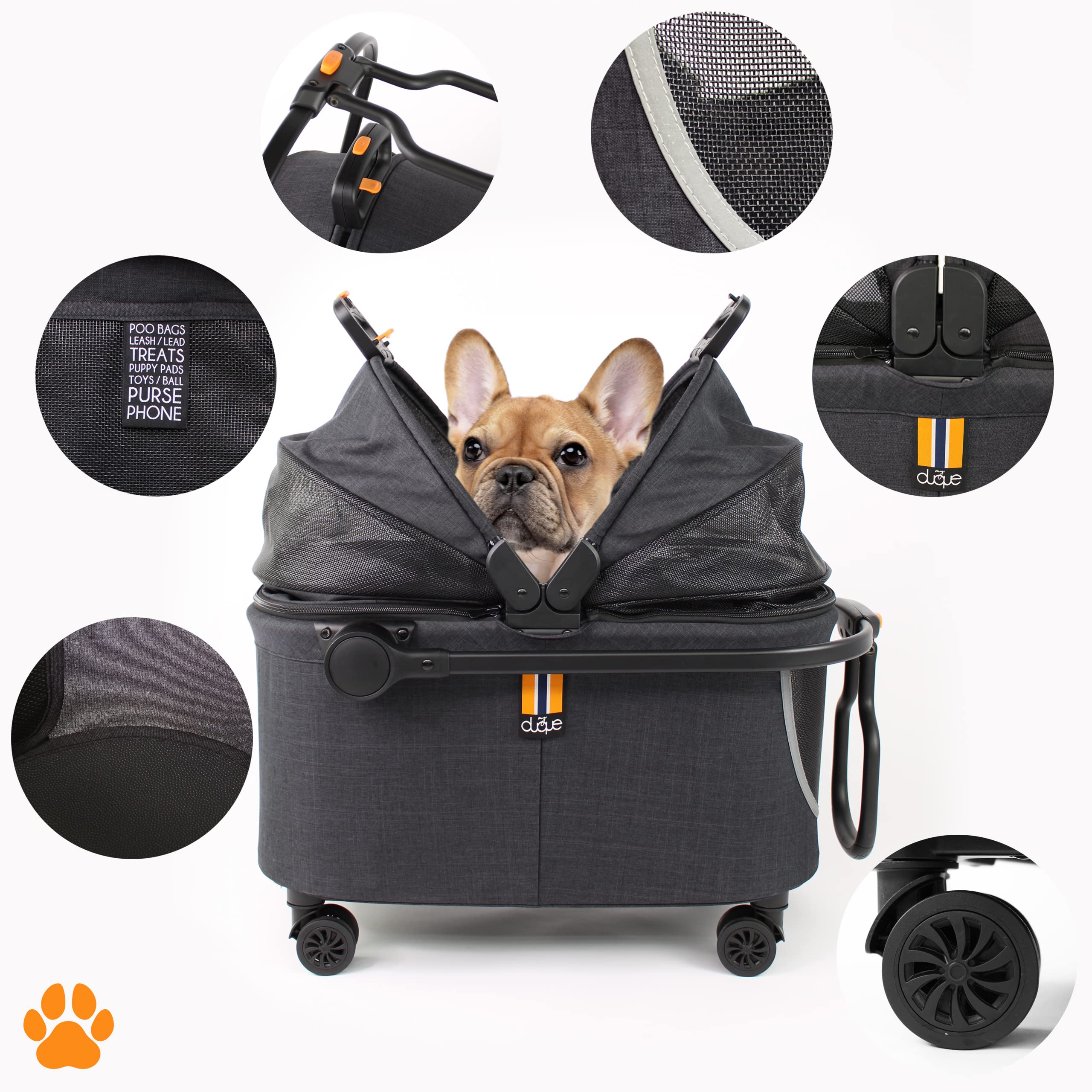 MY DUQUE - COCO II – transportbox voor dieren, geschikt voor kleine honden en huisdieren tot max. 8 kg, hondenbuggy op wielen, kras- en scheurvast van polyester en gaas in modern design