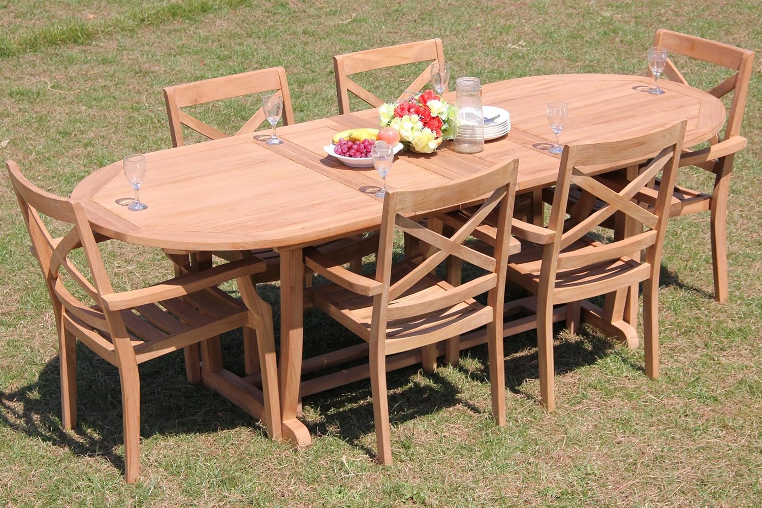 Amazon.com: WholesaleTeakFurniture Grade-A Teak Wood 6 Seater 7 Pc ...