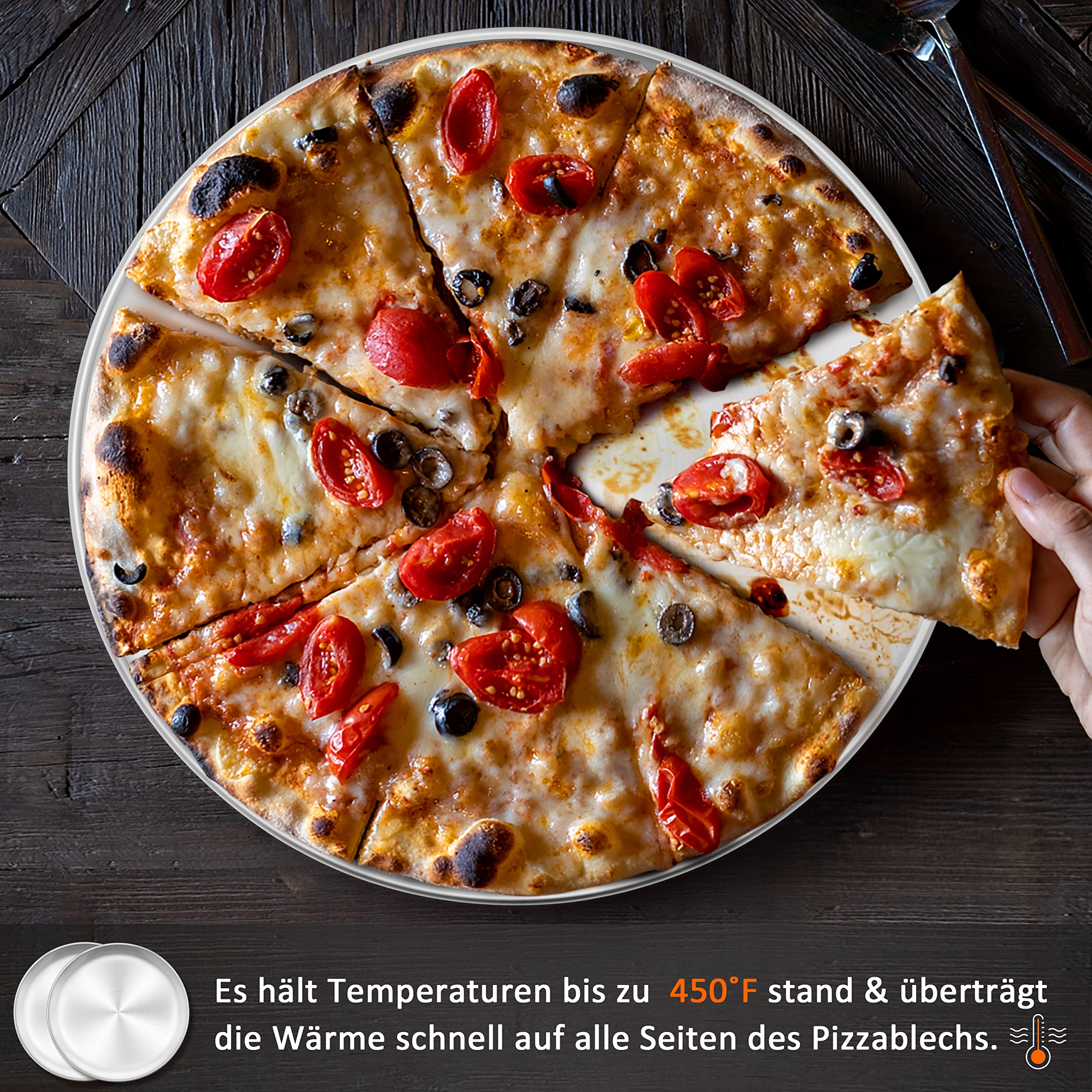 Herogo Taca do pizzy, zestaw 4 sztuki, 30 cm okrągła stalowa nierdzewna forma do pizzy, taca do pizzy do piekarnika, do pieczenia, serwowania, pieczenia, nietoksyczna i zdrowa, trwała i odporna na
