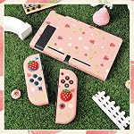DLseego Protective Soft TPU Case for Nintendo Switch, Grip Cover for Joy-Handle, Detachable Controller Shockproof & Scratch-Resistant Console Shell, 2 Thumb Grips, Flower Strawberry, Pink 1 Switch