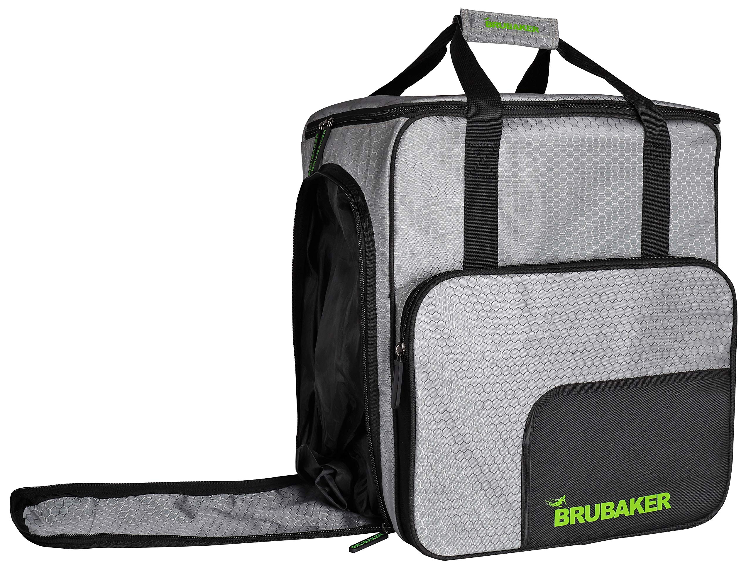 BRUBAKER Set de Ski CarverTec Pro Housse à Skis Sac à Chaussures de Ski pour 1 Paire de Skis Bâtons Chaussures Casque Argenté Vert